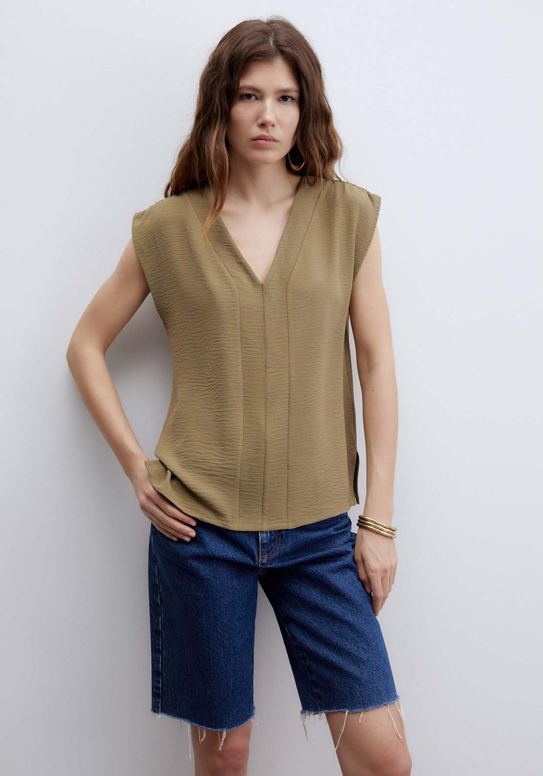 Sfera Sleveless V Neck Pareo Top - Beige 5 Shaws Department Stores