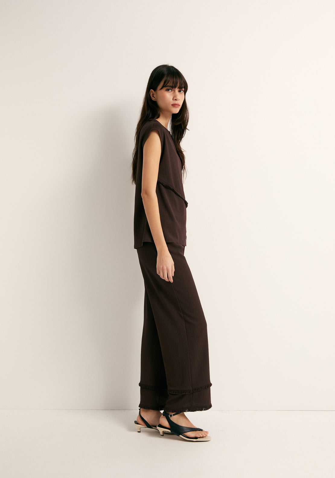 Frayed Trim Top - Brown