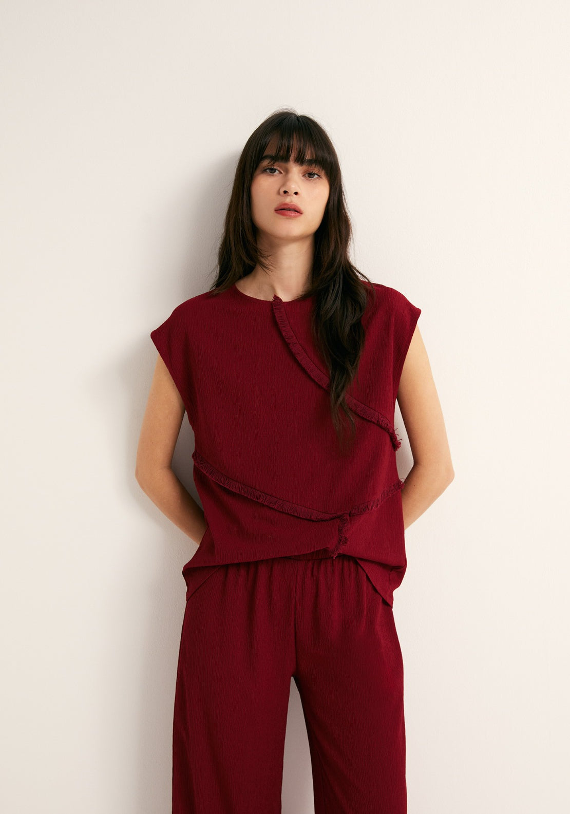Frayed Trim Top - Red