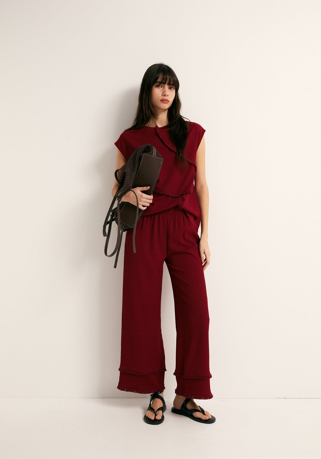 Frayed Trim Top - Red