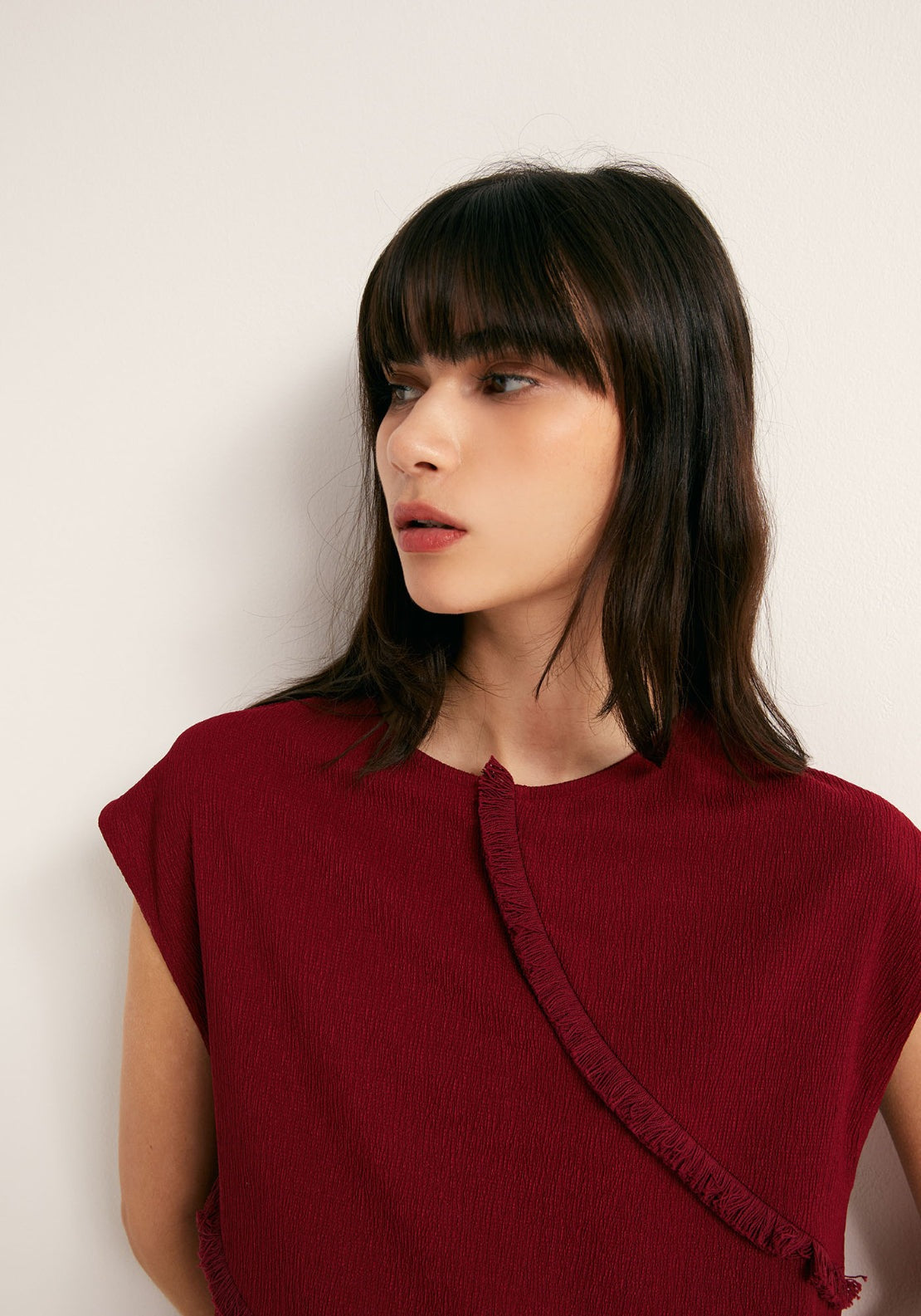 Frayed Trim Top - Red