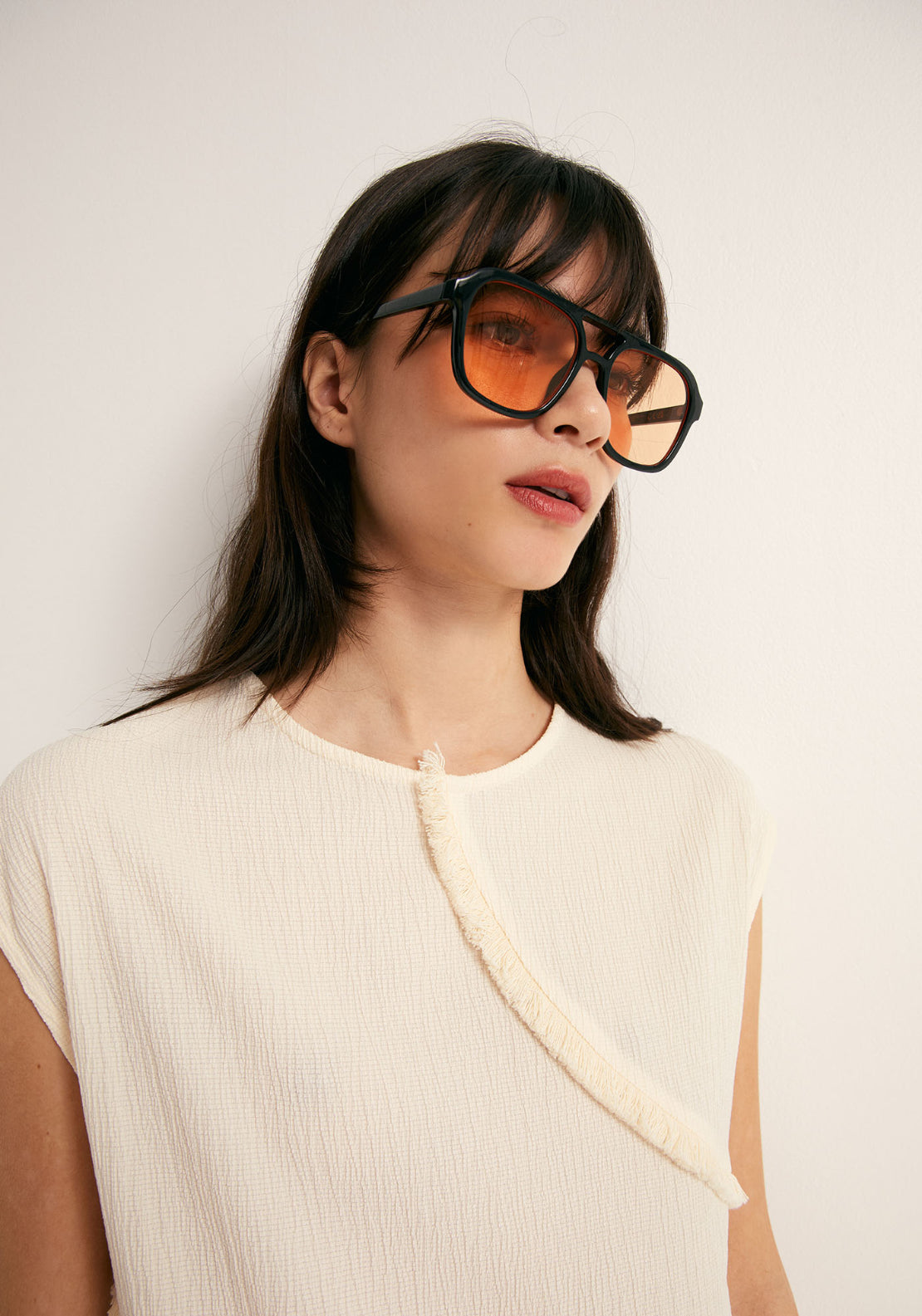 Frayed Trim Top - Cream