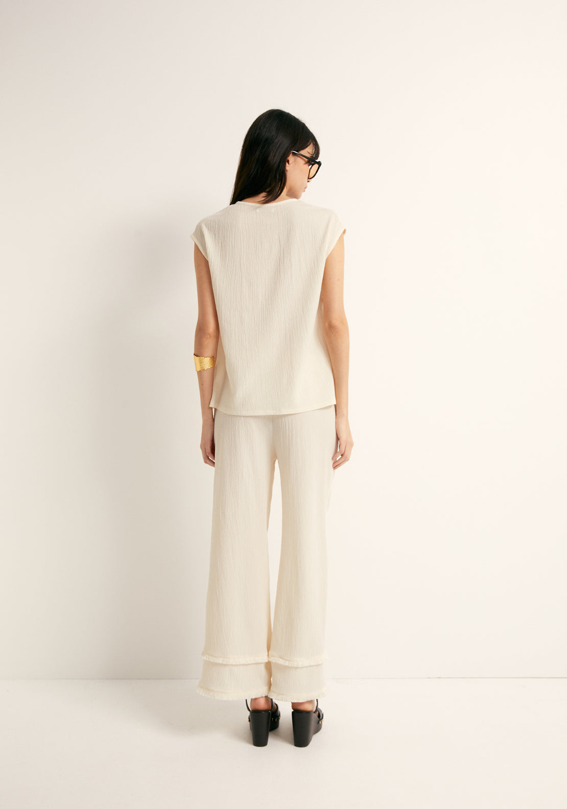 Frayed Trim Top - Cream