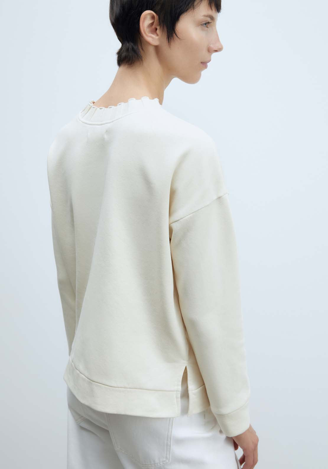 Sfera Ribbed Sweatshirt - Ecru 3 Shaws Department Stores