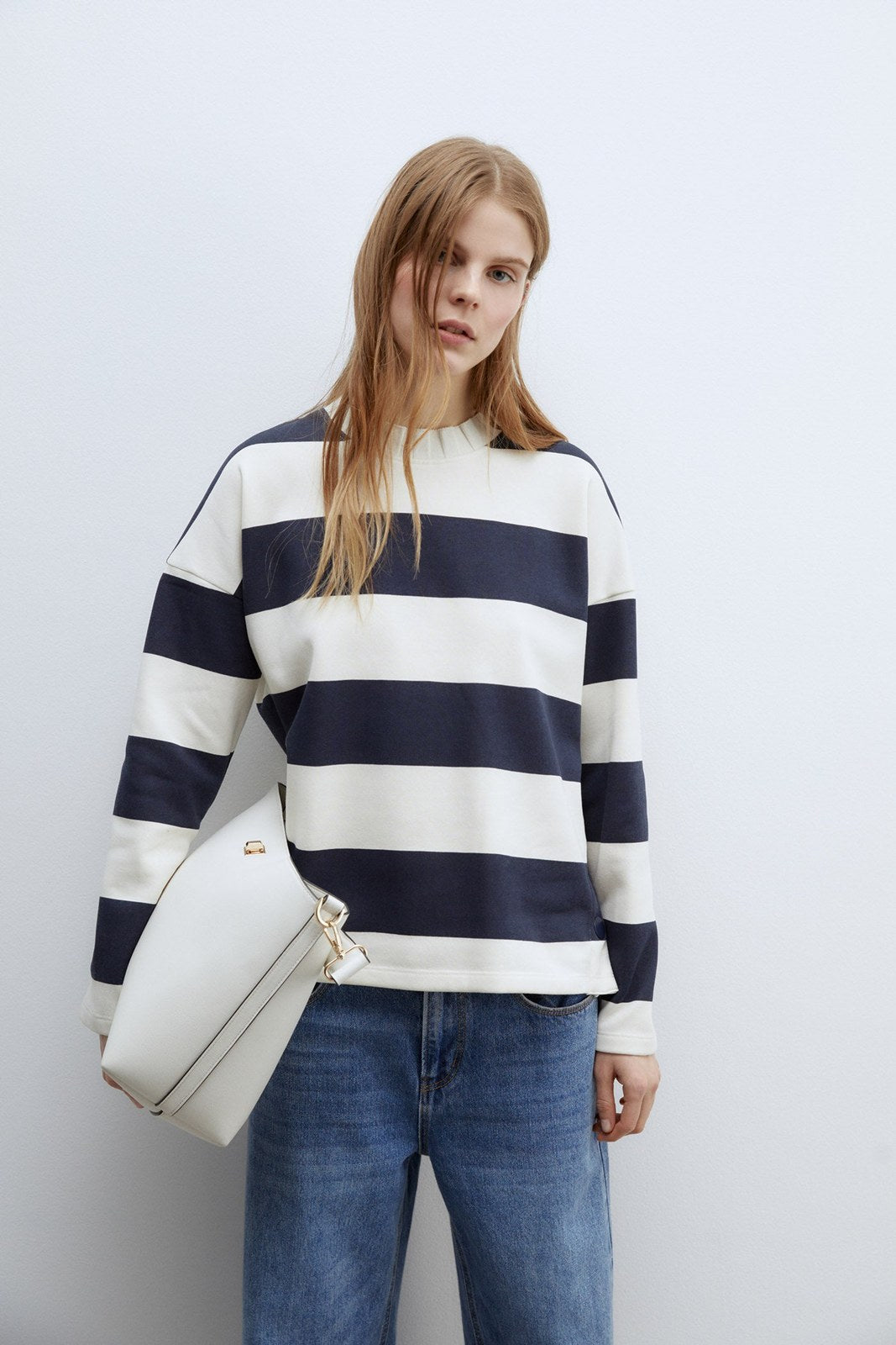 Sfera Details ribbed sweatshirt - Navy 1 Shaws Department Stores