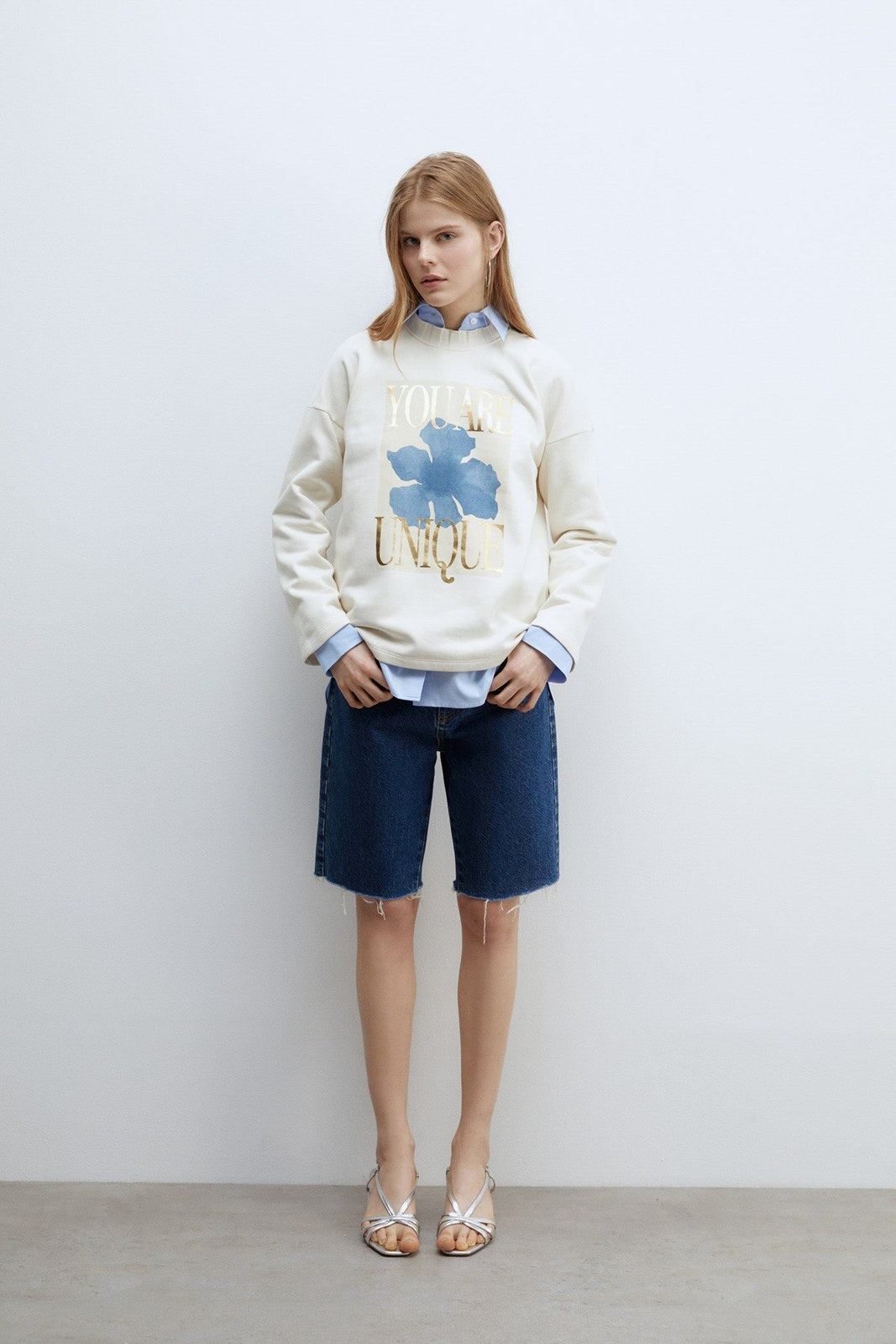 Sfera Details ribbed sweatshirt - Ecru 3 Shaws Department Stores