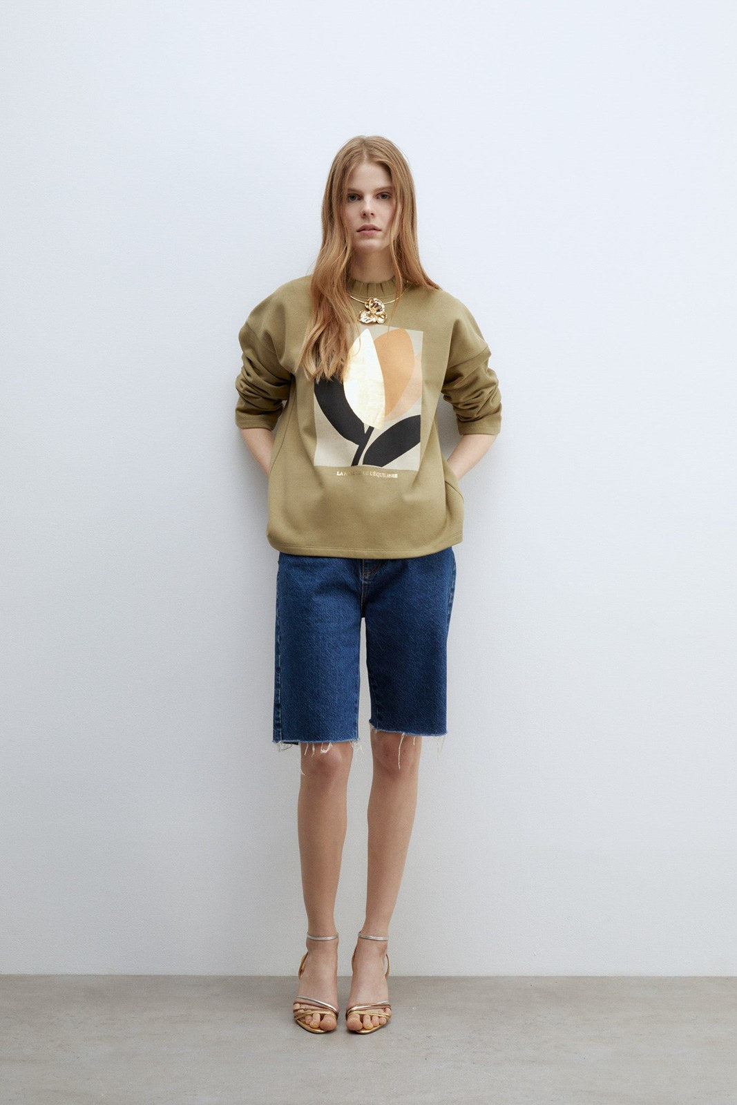 Sfera Details ribbed sweatshirt - Green Oscur 2 Shaws Department Stores
