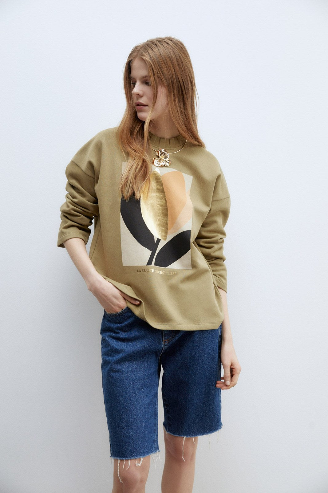Sfera Details ribbed sweatshirt - Green Oscur 1 Shaws Department Stores