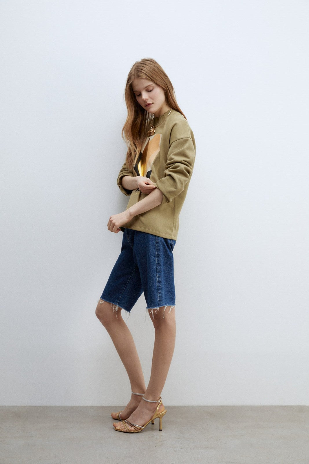 Sfera Details ribbed sweatshirt - Green Oscur 3 Shaws Department Stores
