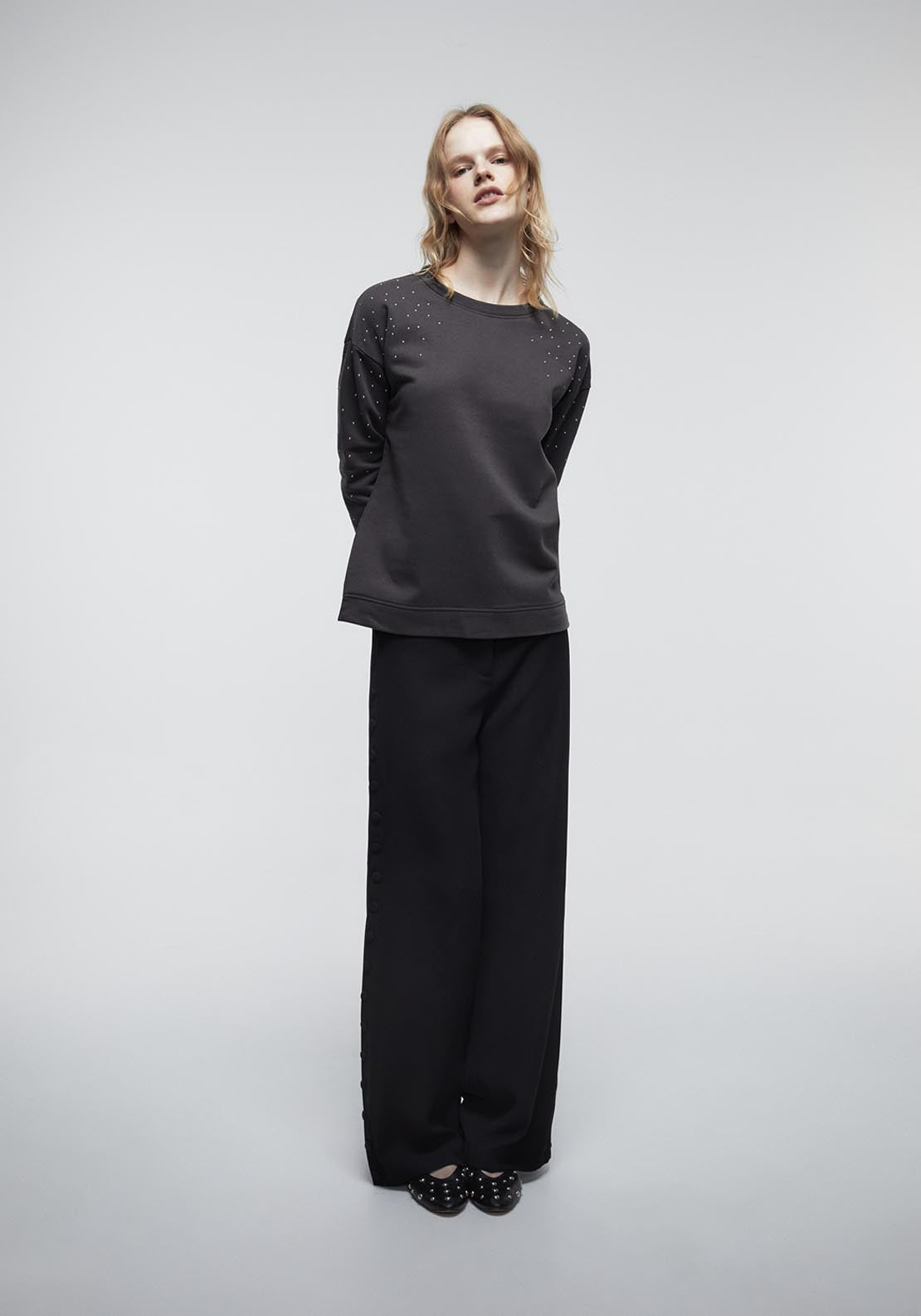 Sfera Front Details Sweatshirt - Grey 4 Shaws Department Stores