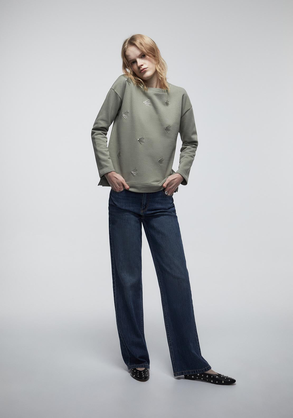 Sfera Front Details Sweatshirt - Green 4 Shaws Department Stores