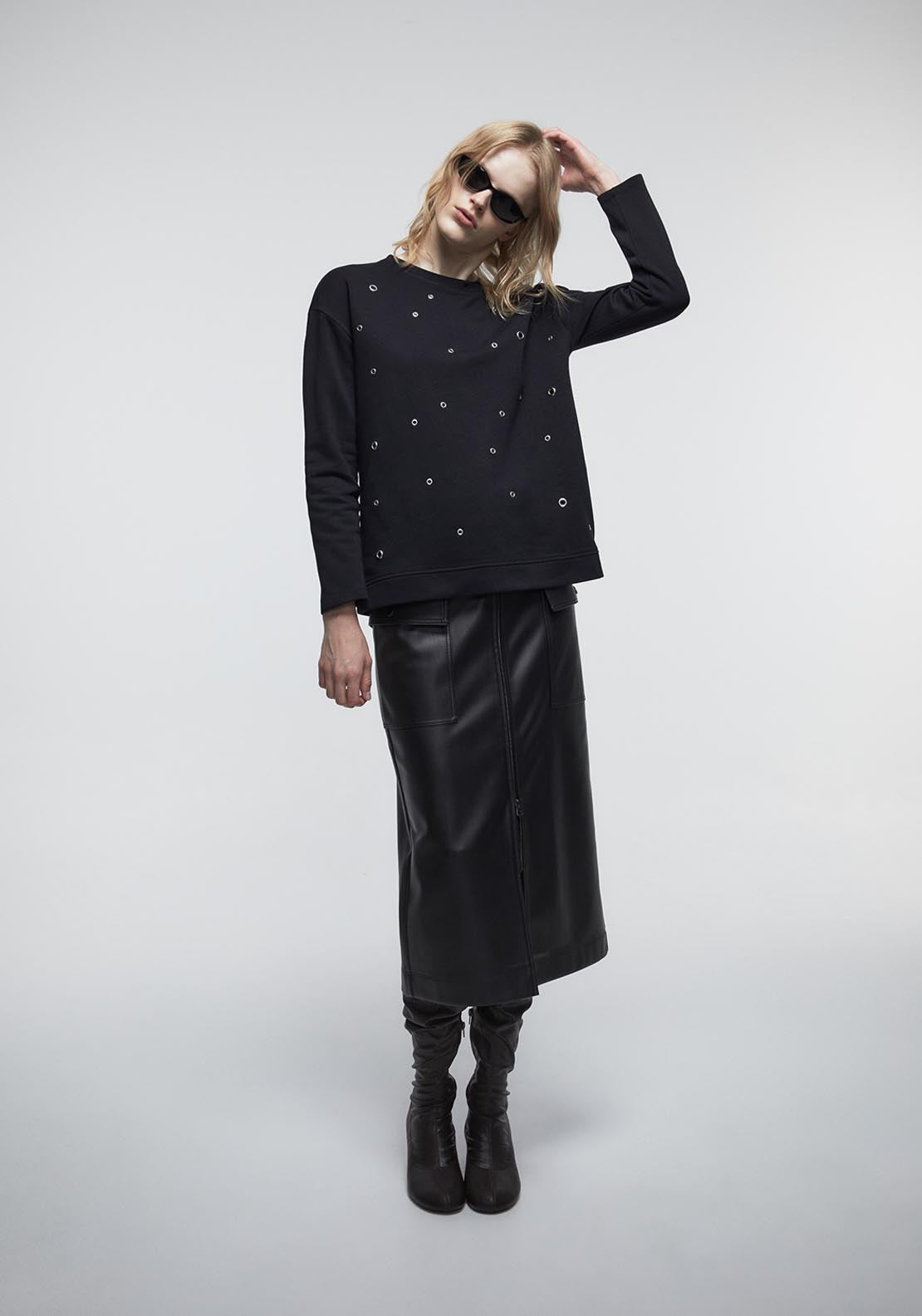 Sfera Front Details Sweatshirt - Black 3 Shaws Department Stores