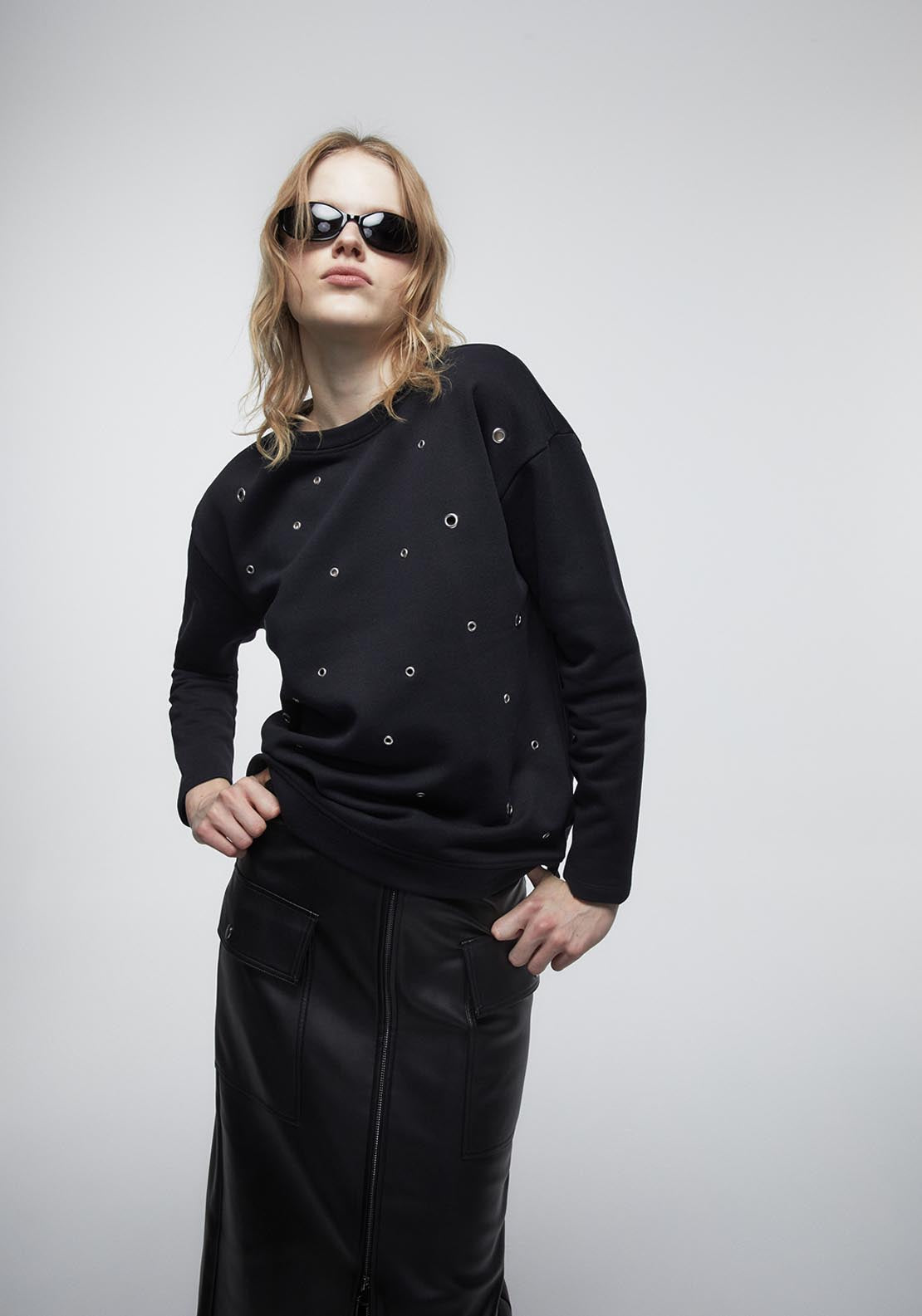 Sfera Front Details Sweatshirt - Black 1 Shaws Department Stores