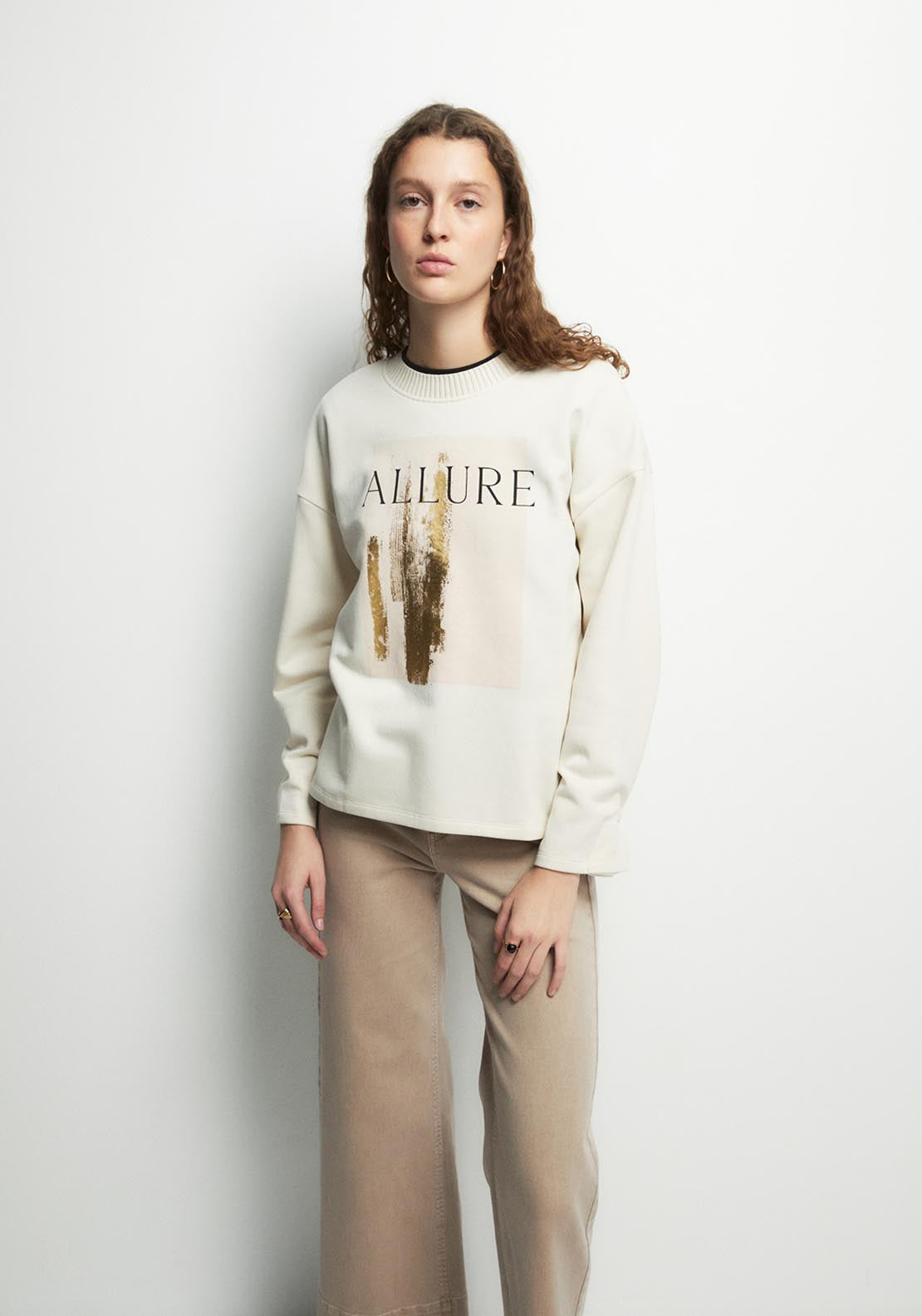 Basic Ribbed Sweatshirt - Cream