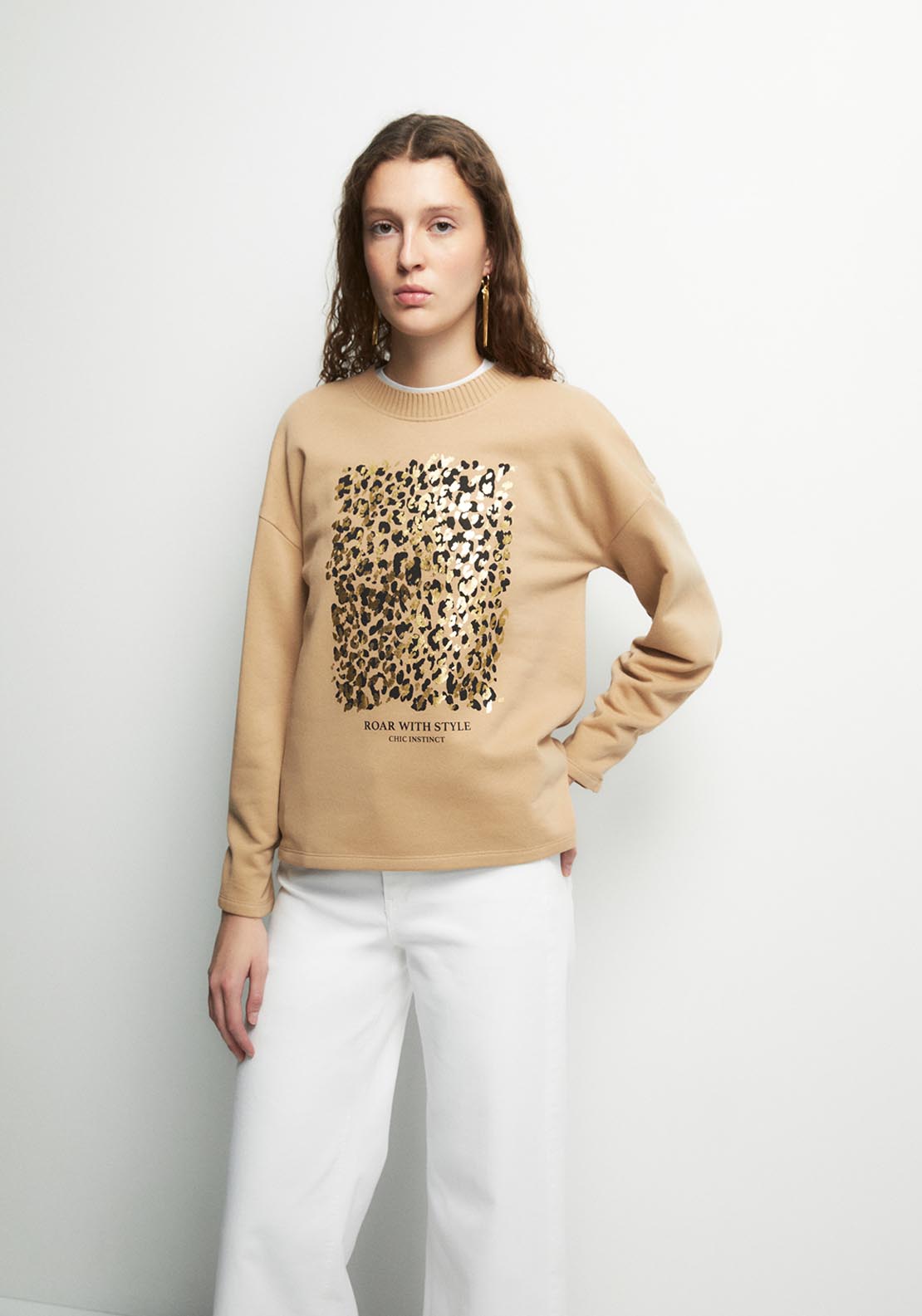 Basic Ribbed Sweatshirt - Brown