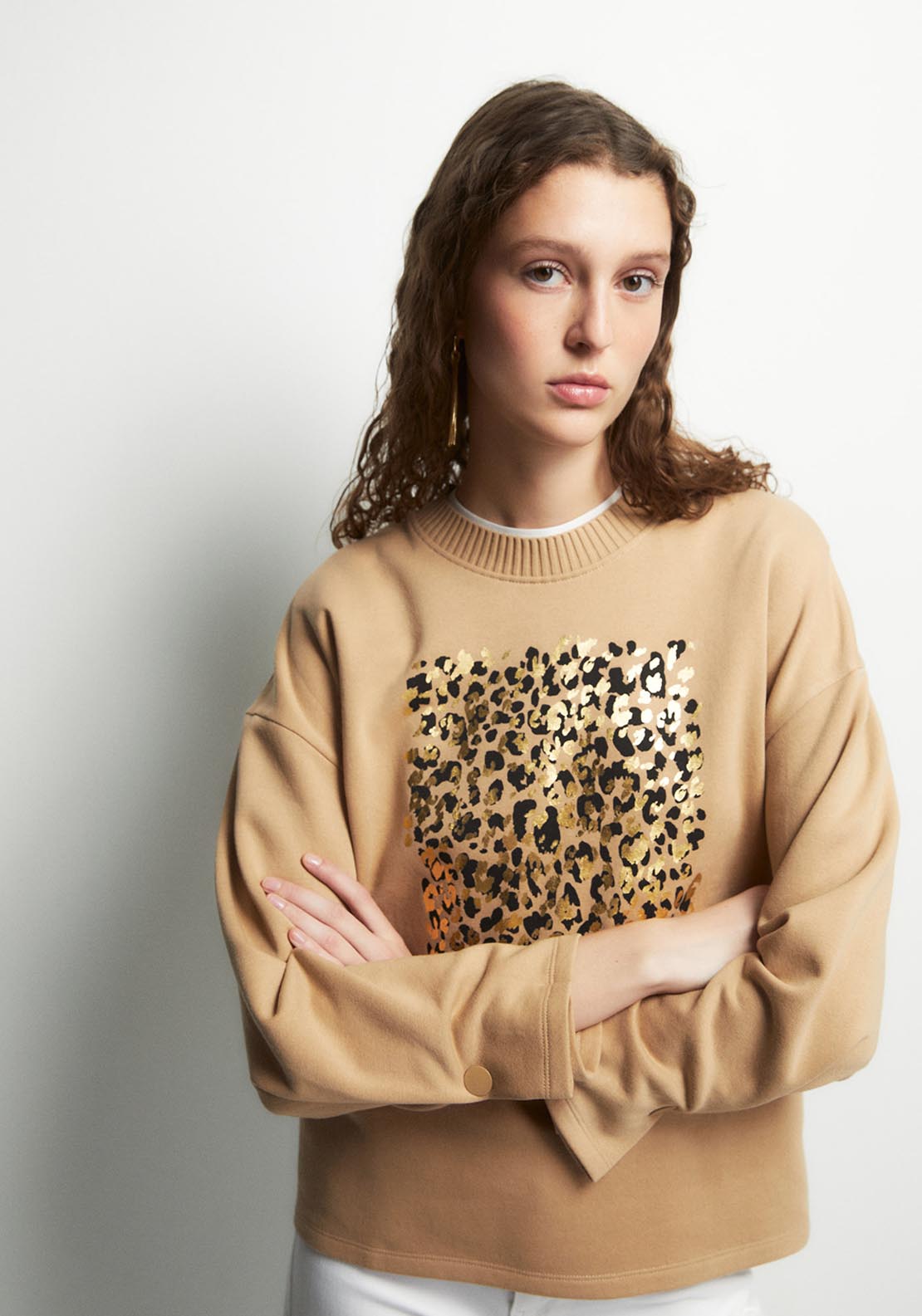 Basic Ribbed Sweatshirt - Brown
