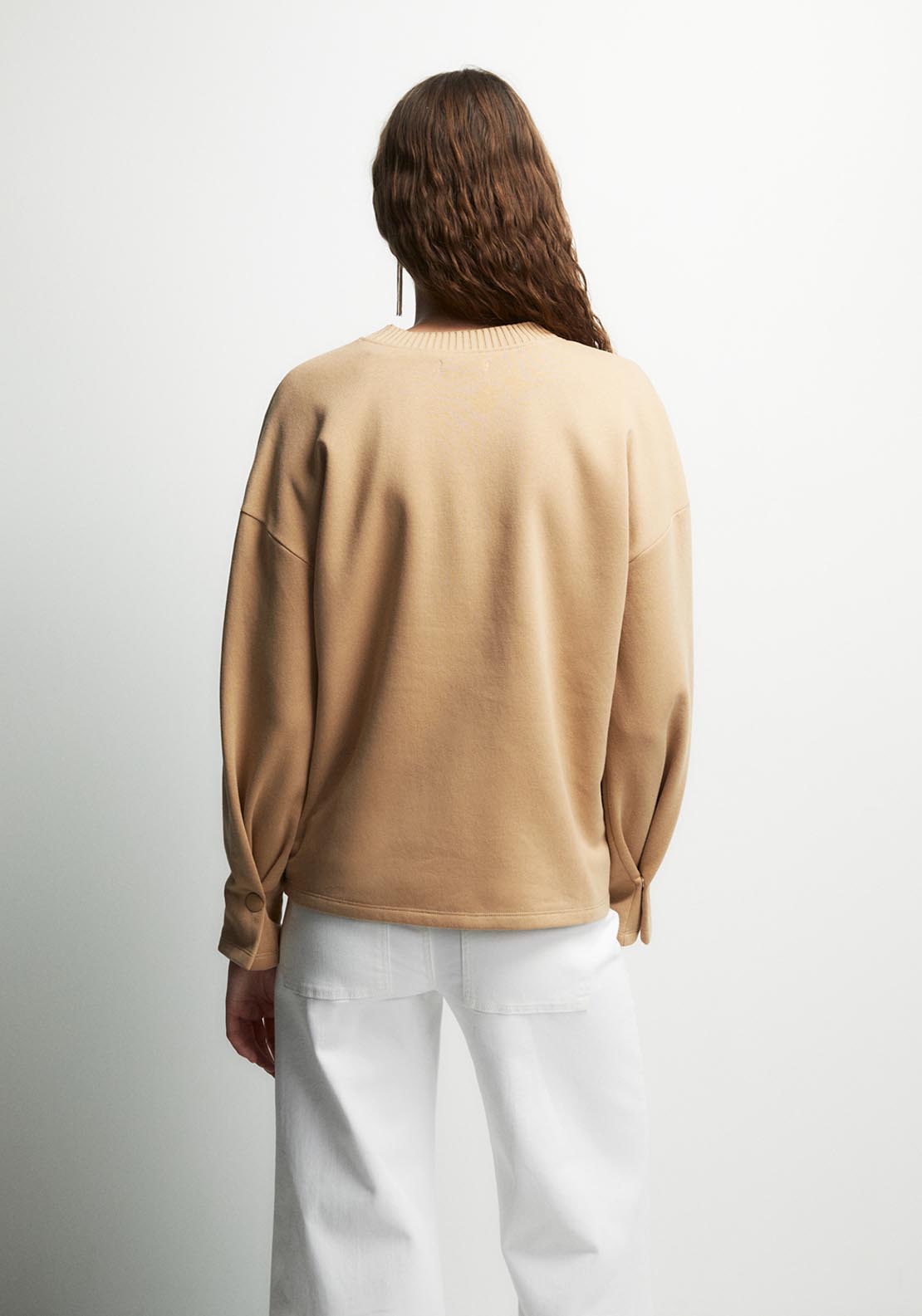 Basic Ribbed Sweatshirt - Brown