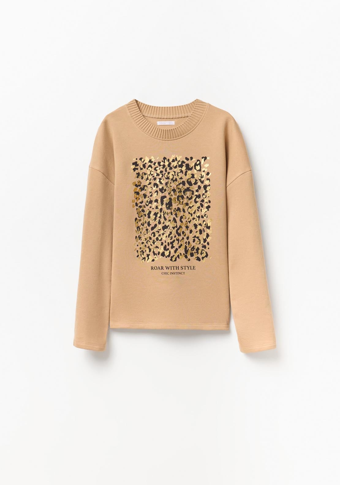 Basic Ribbed Sweatshirt - Brown