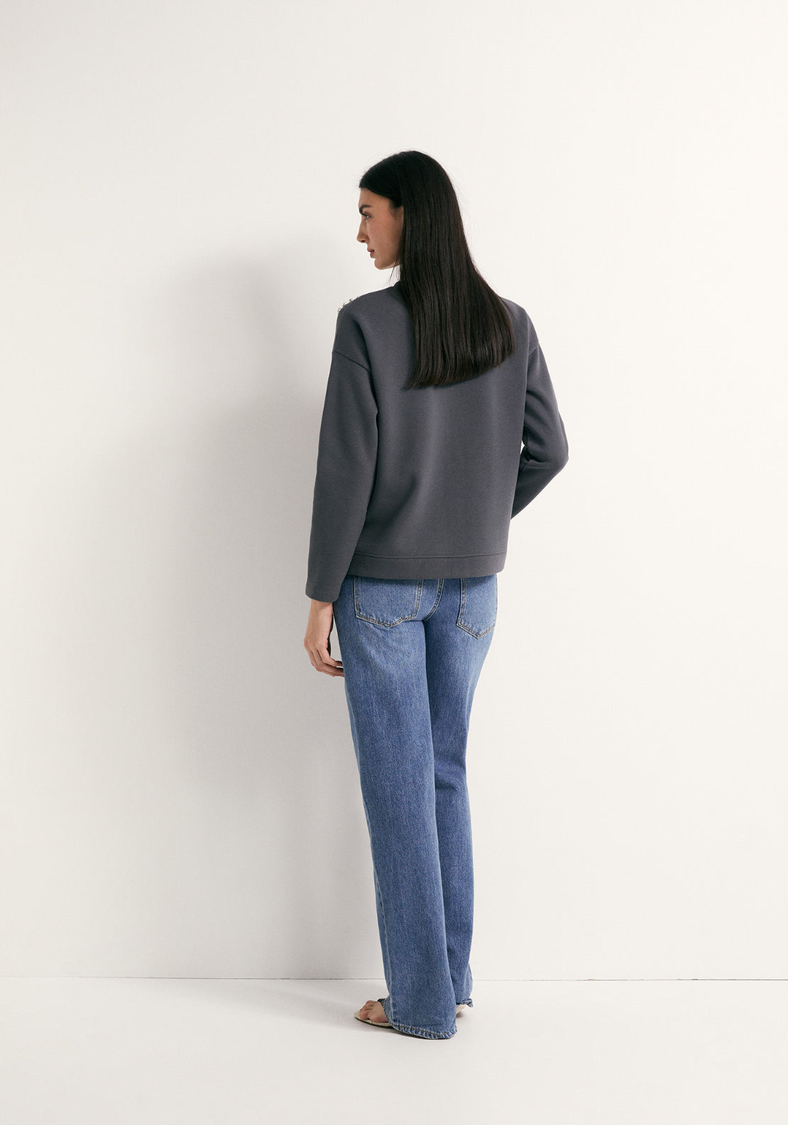 Rhinestone Shoulder Detail Sweatshirt - Grey