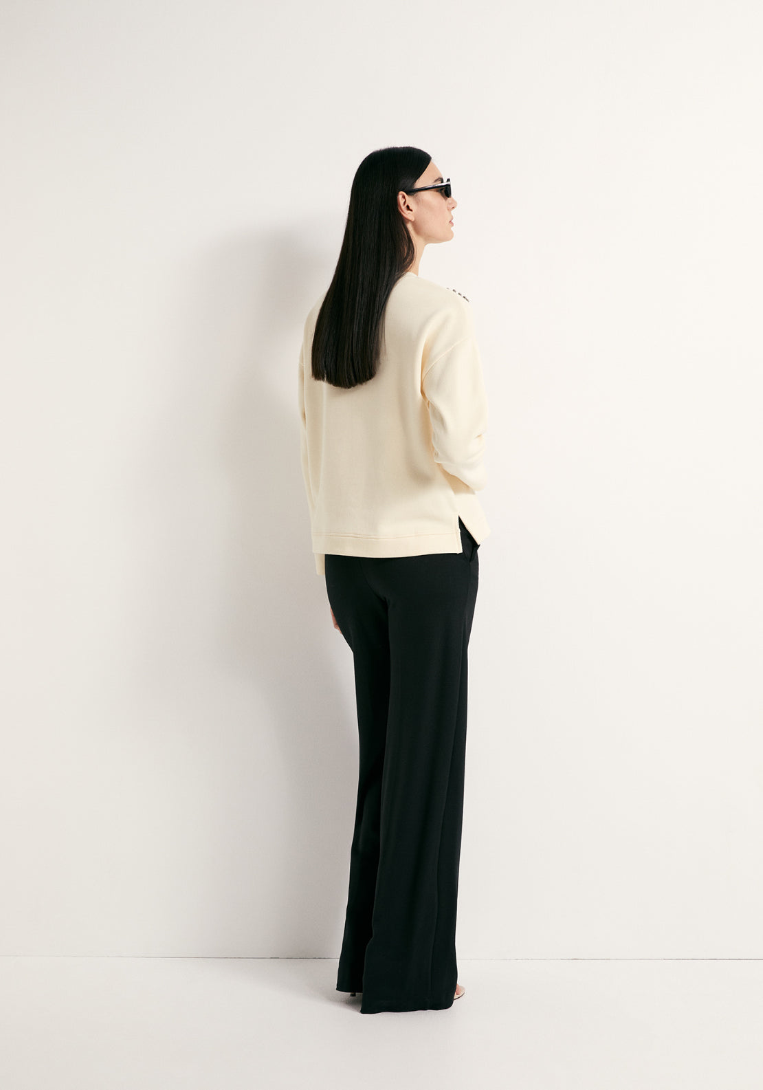 Rhinestone Shoulder Detail Sweatshirt - Cream