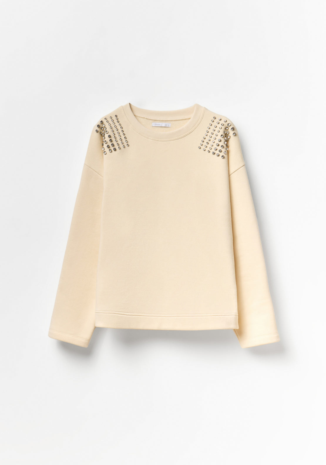 Rhinestone Shoulder Detail Sweatshirt - Cream