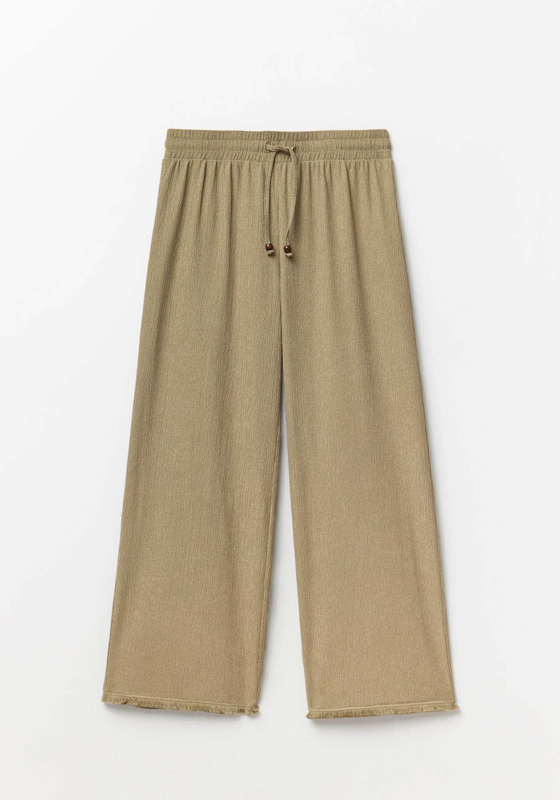 Fringe Hem Textured Trousers - Beige