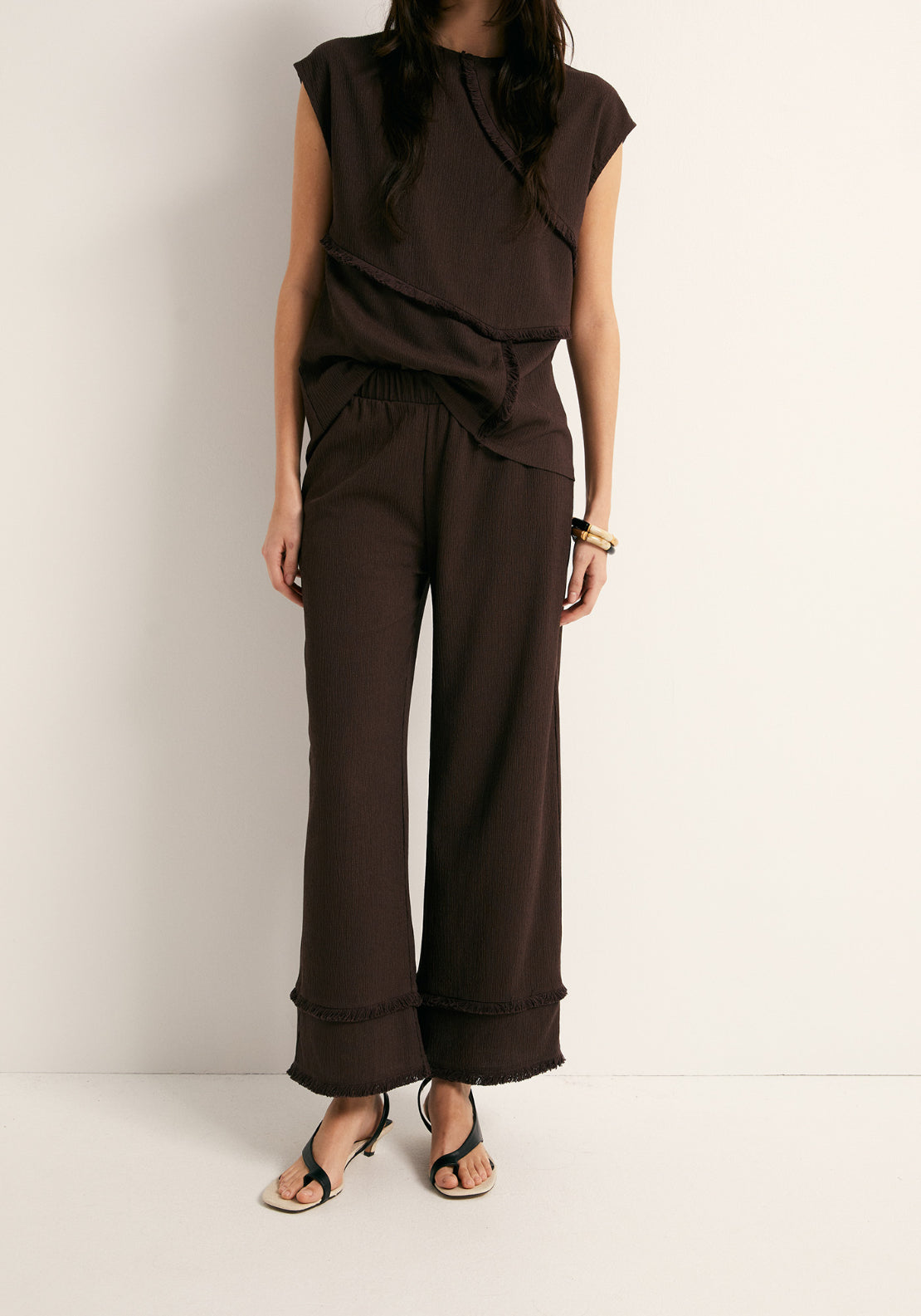 Frayed Cuff Trousers - Brown