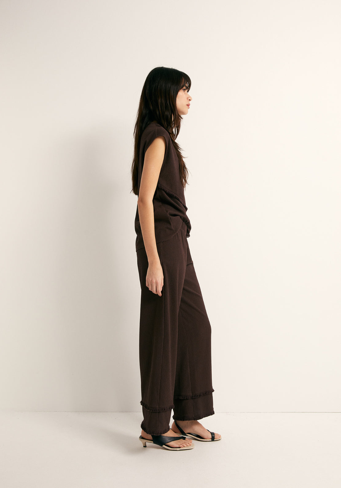 Frayed Cuff Trousers - Brown