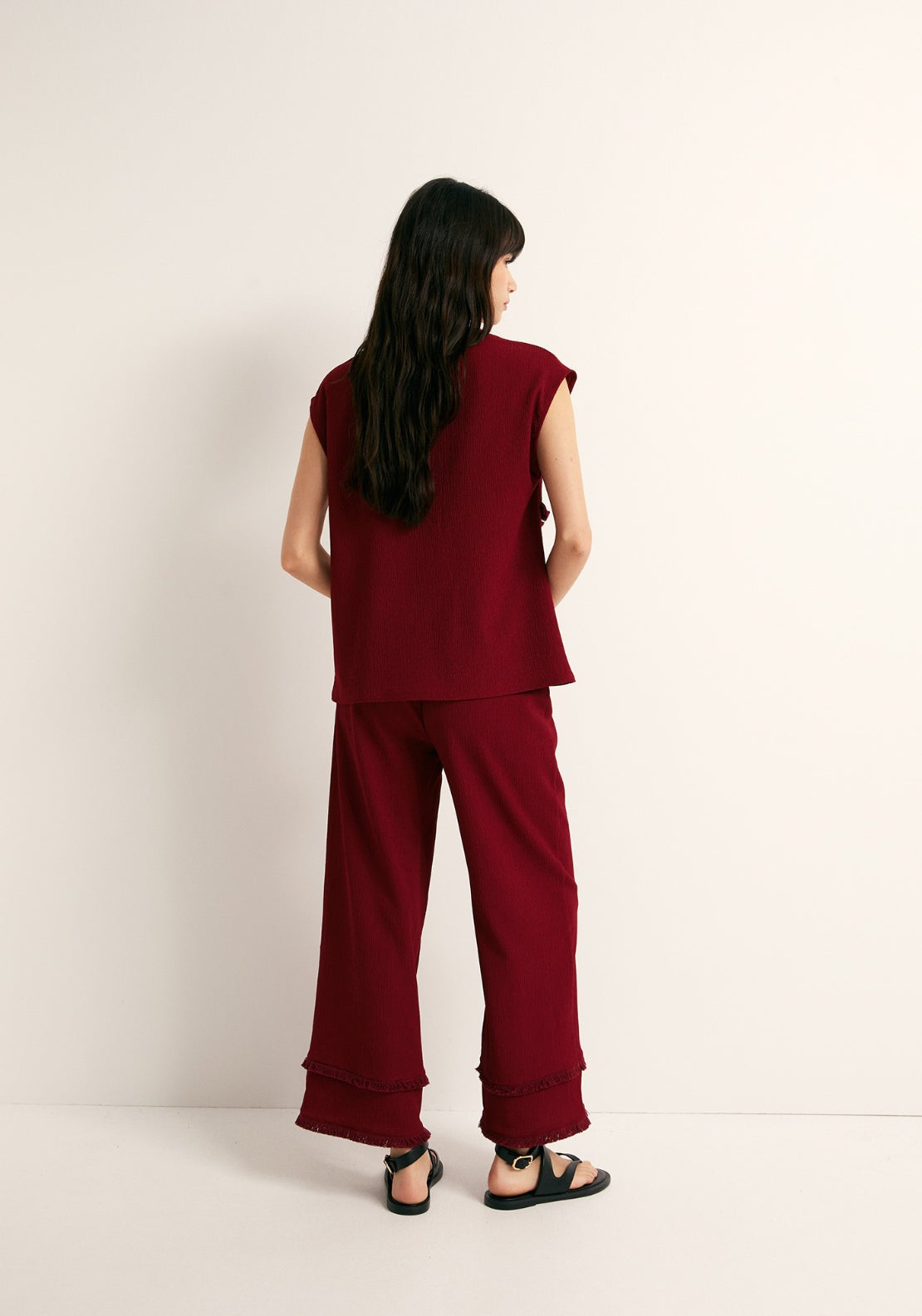Frayed Cuff Trousers - Red