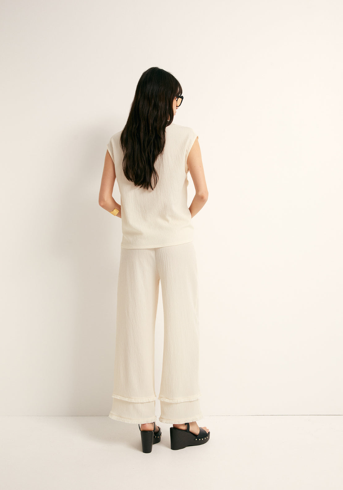 Frayed Cuff Trousers - Cream