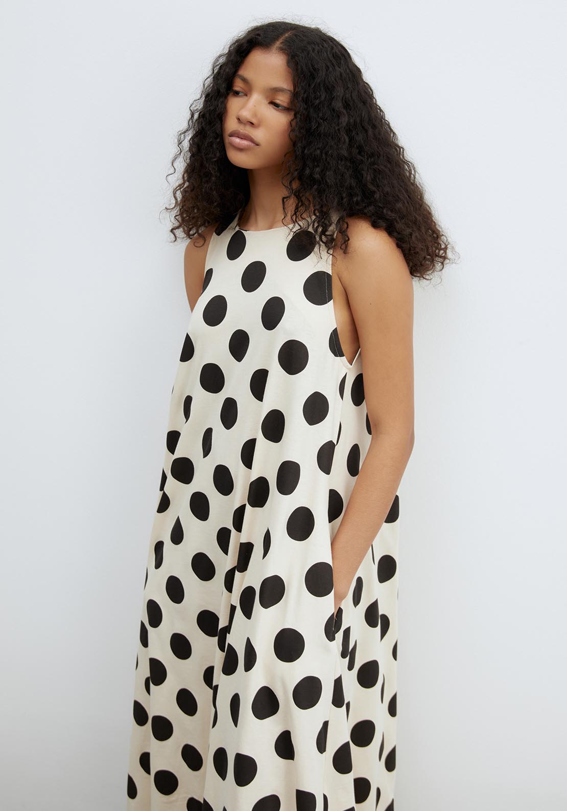 Sfera Printed A Line Dress - Ecru 4 Shaws Department Stores