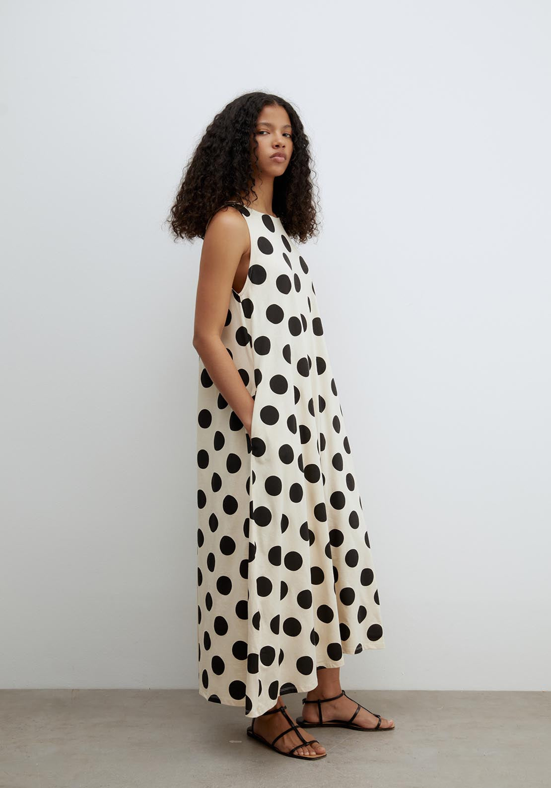 Sfera Printed A Line Dress - Ecru 3 Shaws Department Stores