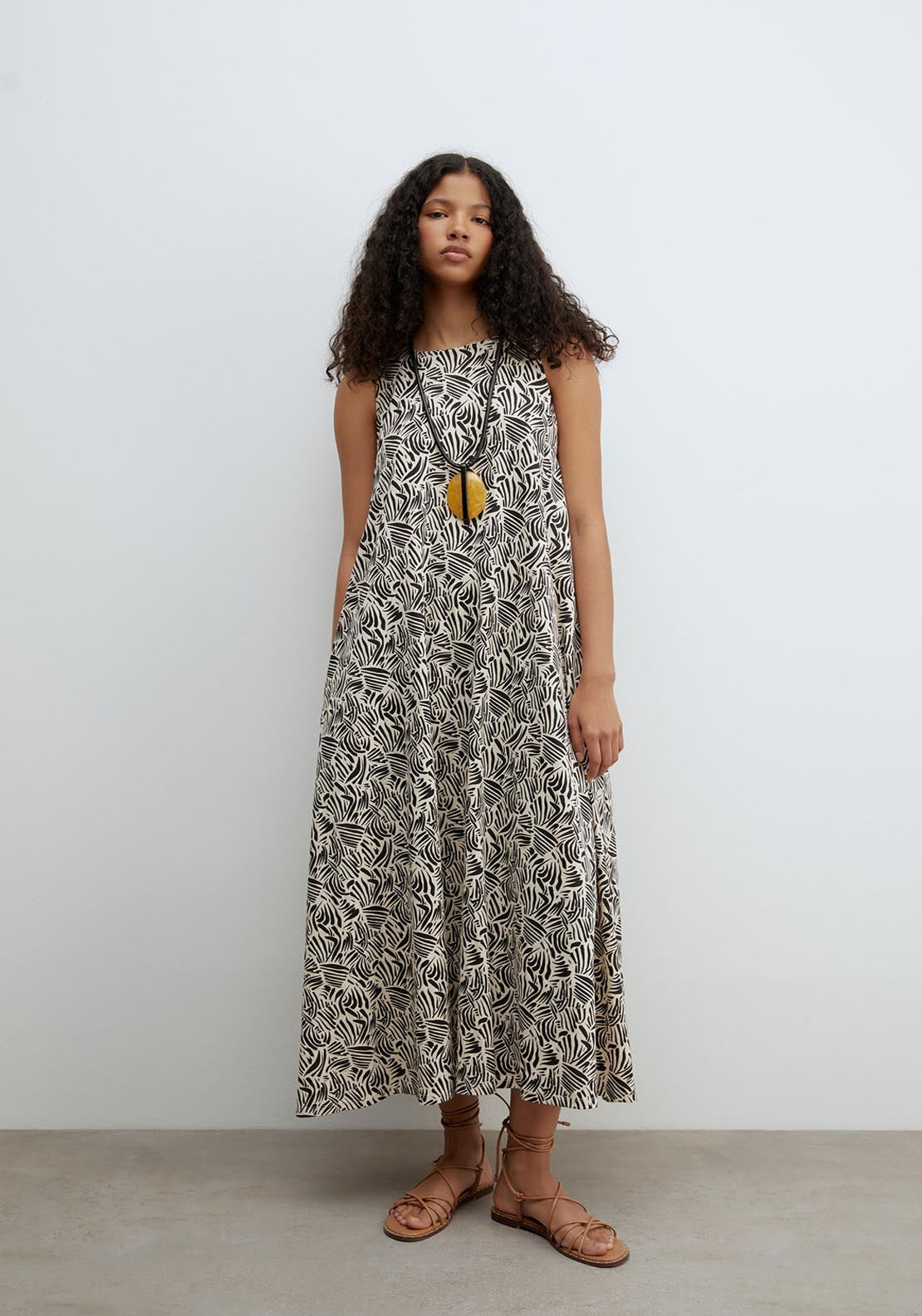 Sfera Printed A Line Dress - Black 1 Shaws Department Stores