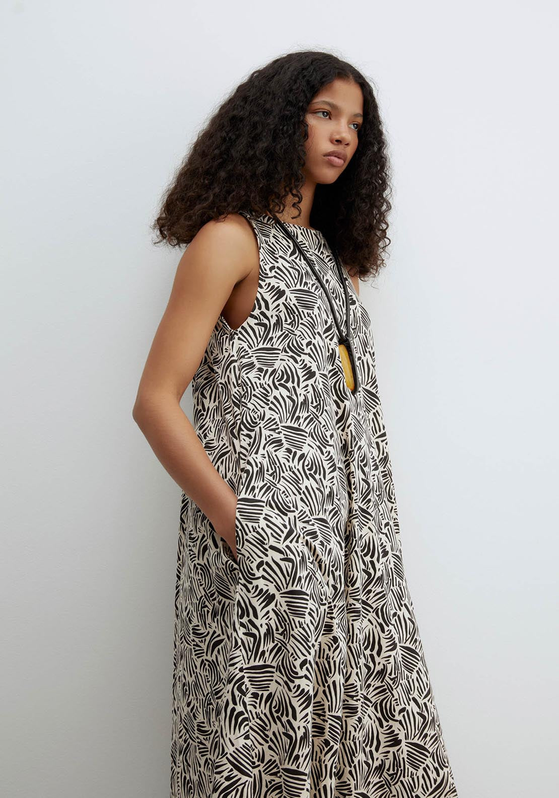 Sfera Printed A Line Dress - Black 3 Shaws Department Stores