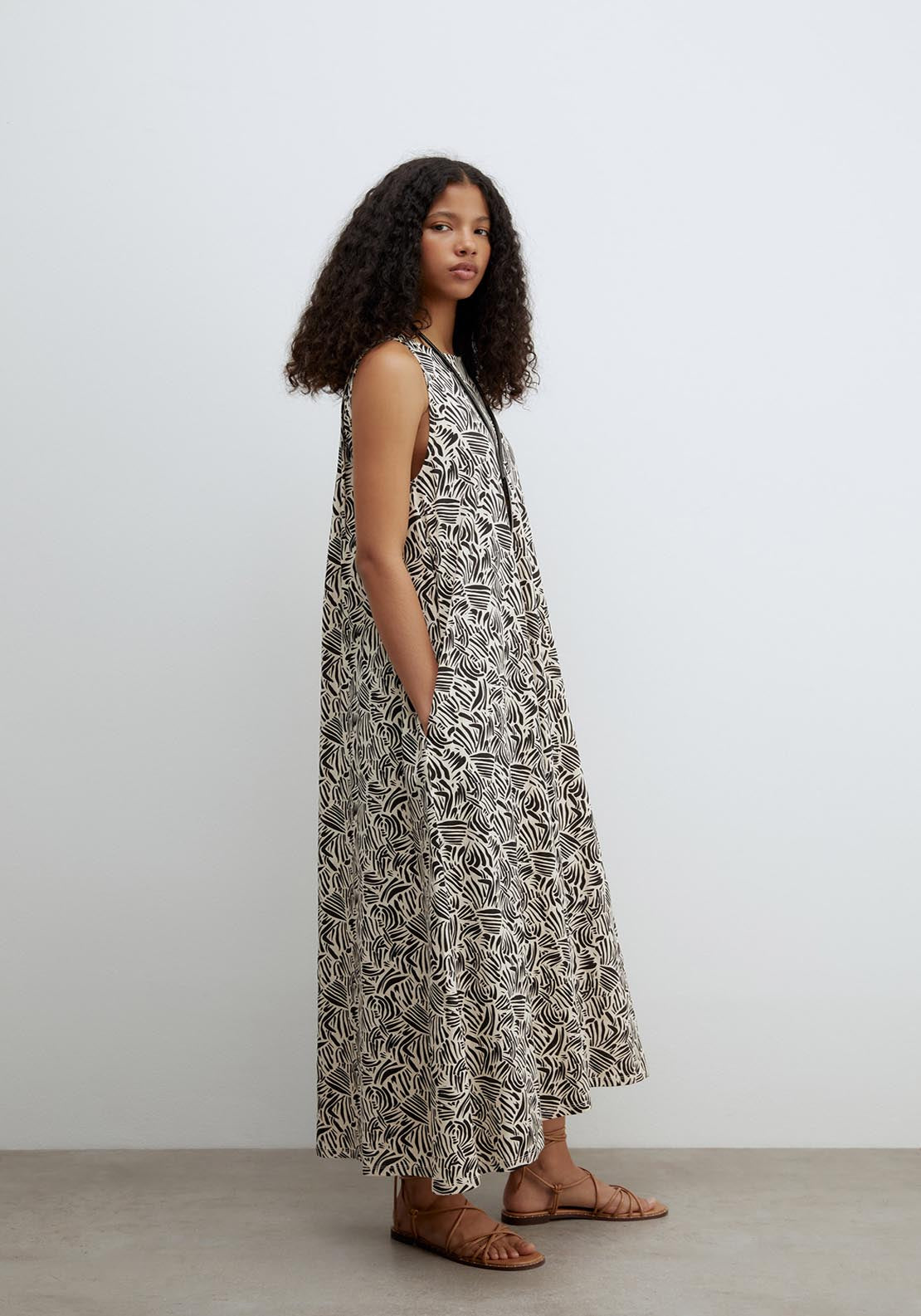 Sfera Printed A Line Dress - Black 2 Shaws Department Stores