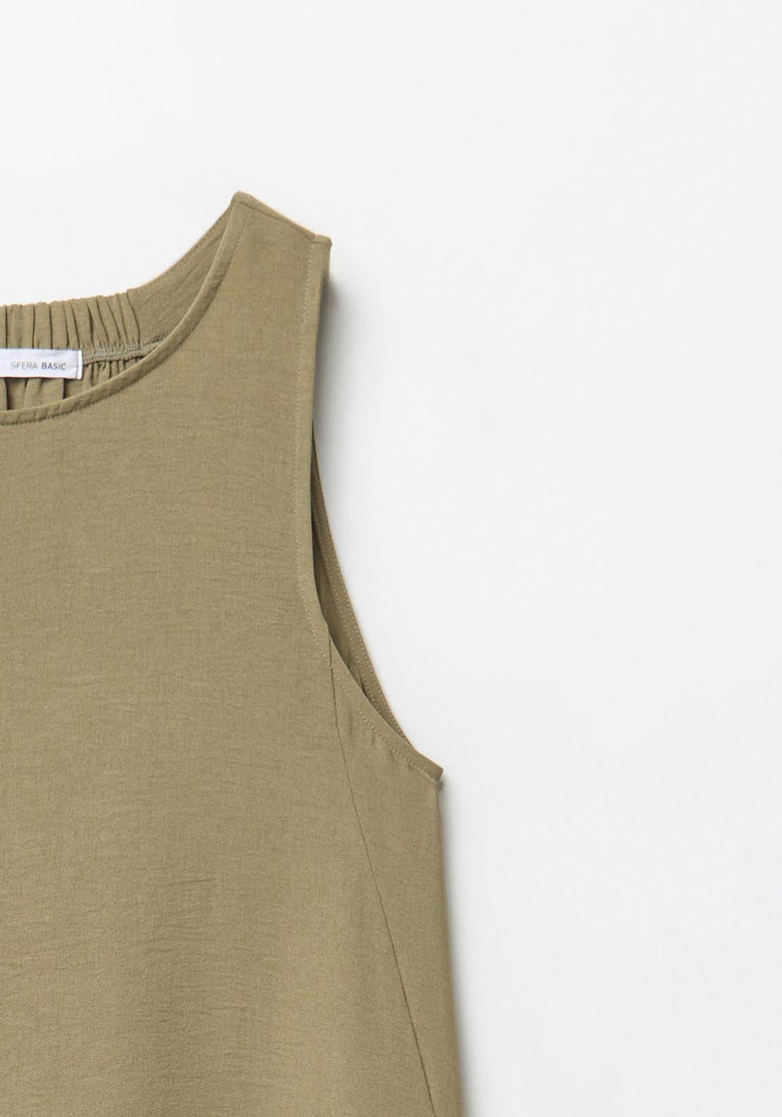 Sfera Sleeveless Flared Long Dress - Khaki 2 Shaws Department Stores