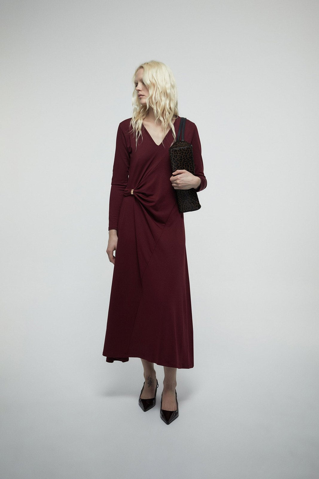 Adornment Draped Dress - Red