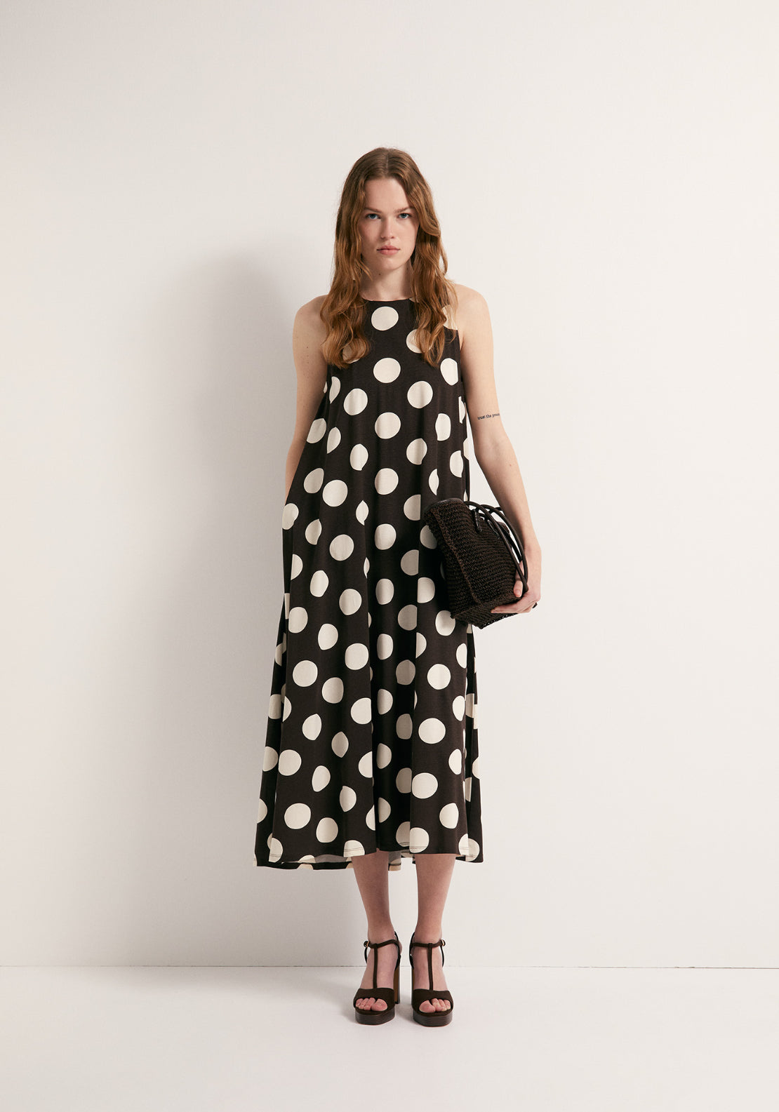 Printed A-Line Dress - Brown