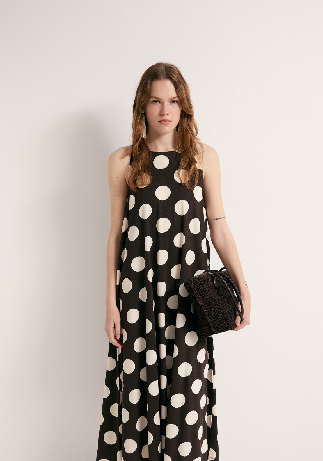 Printed A-Line Dress - Brown