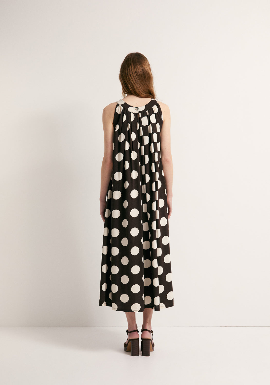 Printed A-Line Dress - Brown