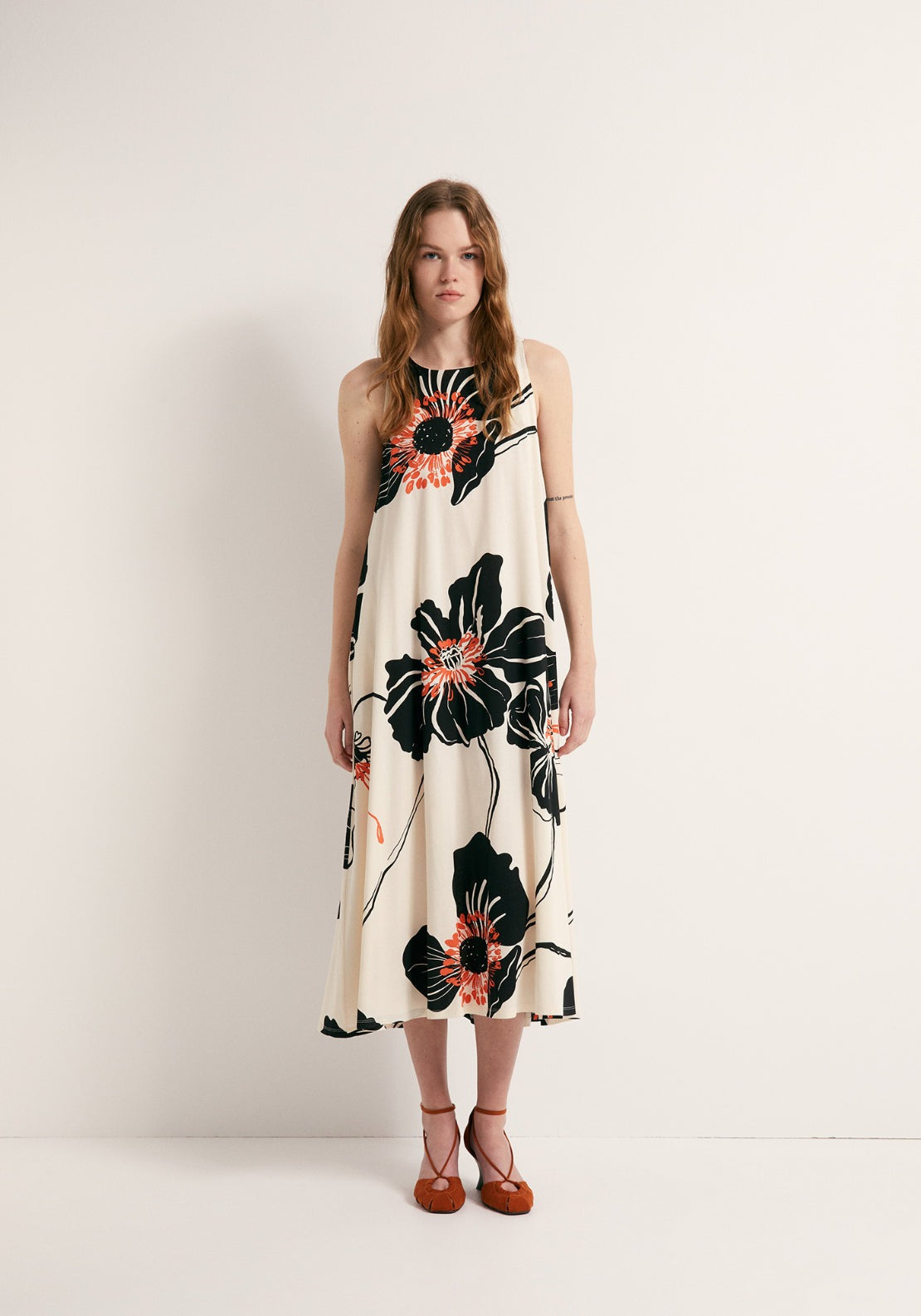 Printed A-Line Dress - Orange