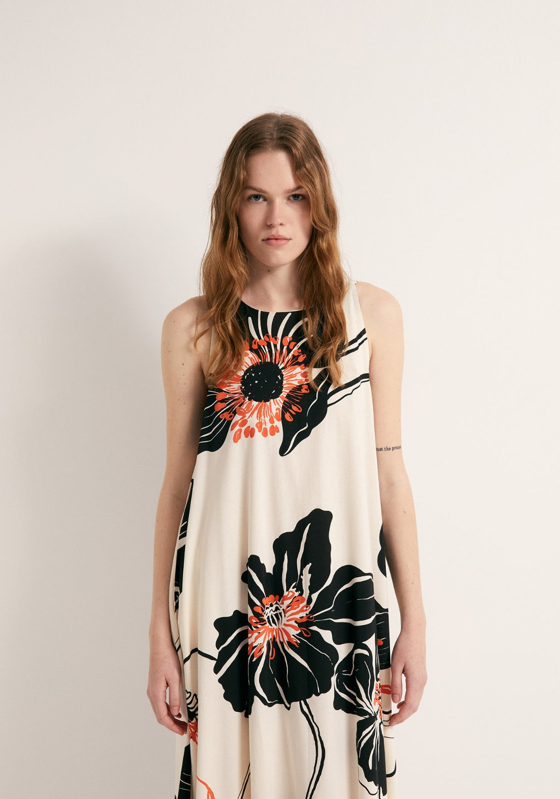 Printed A-Line Dress - Orange