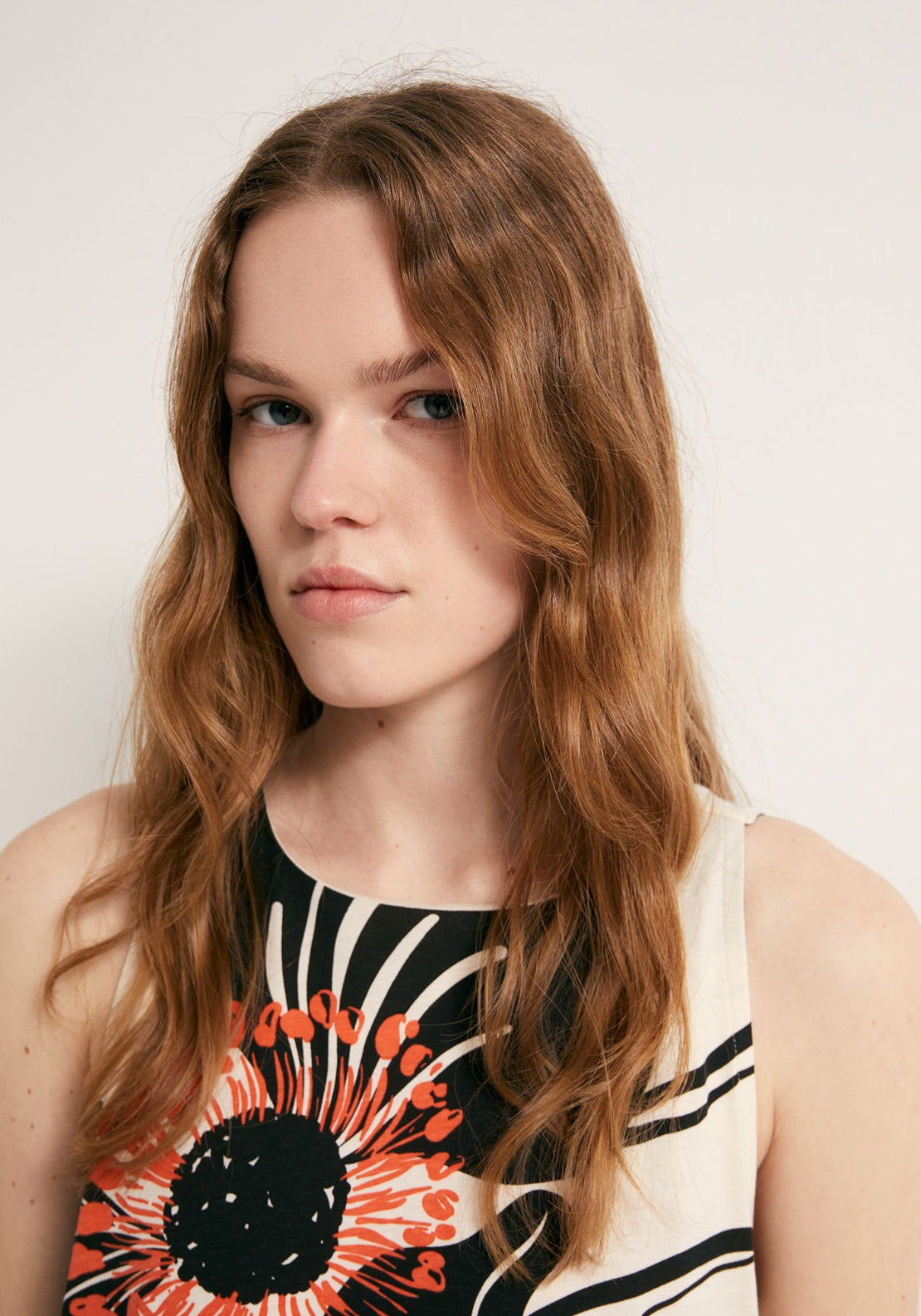 Printed A-Line Dress - Orange
