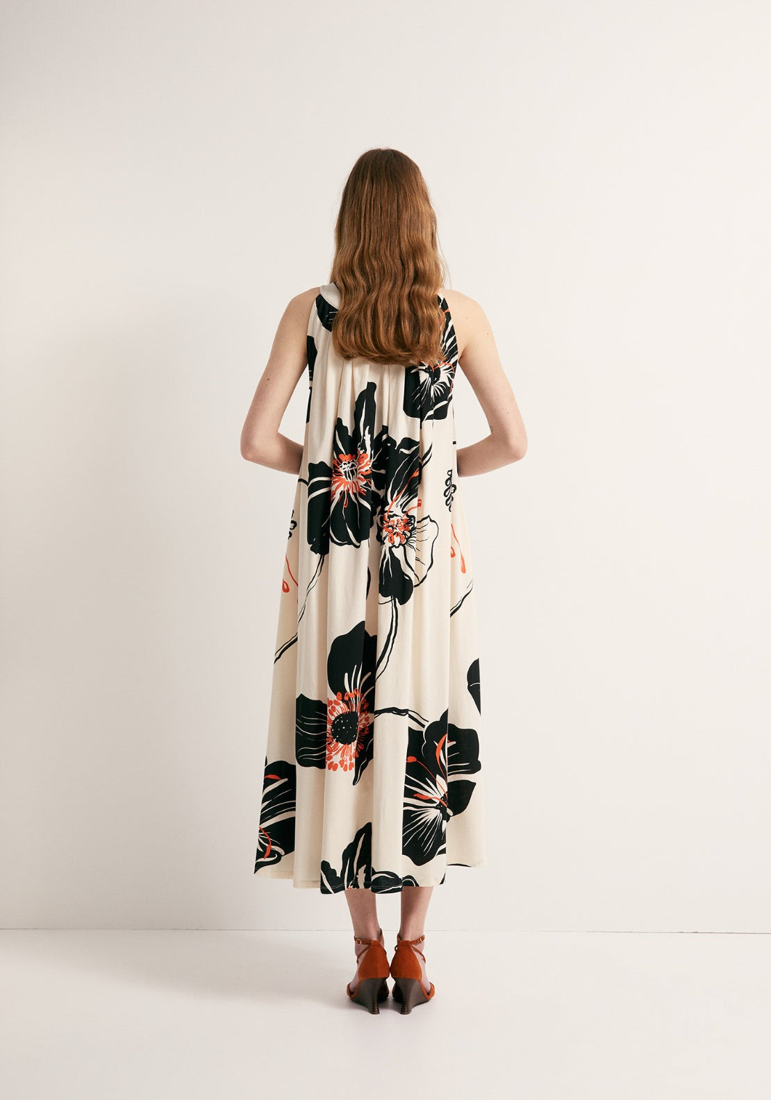 Printed A-Line Dress - Orange