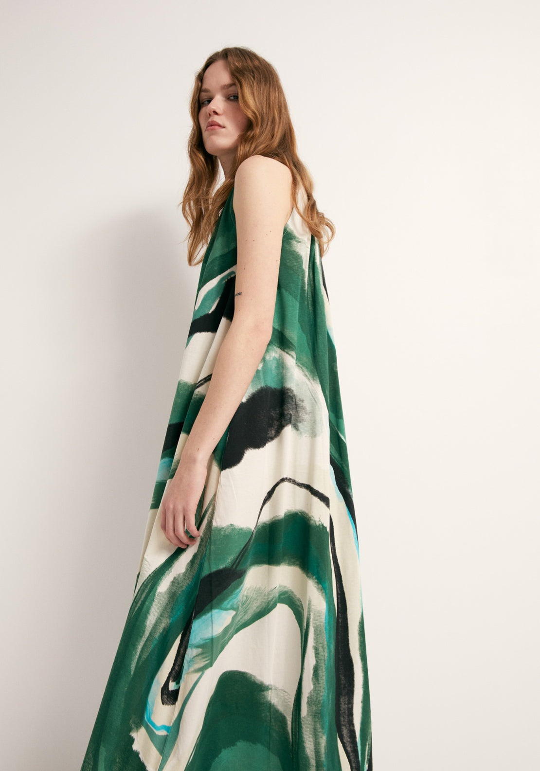 Printed A-Line Dress - Green