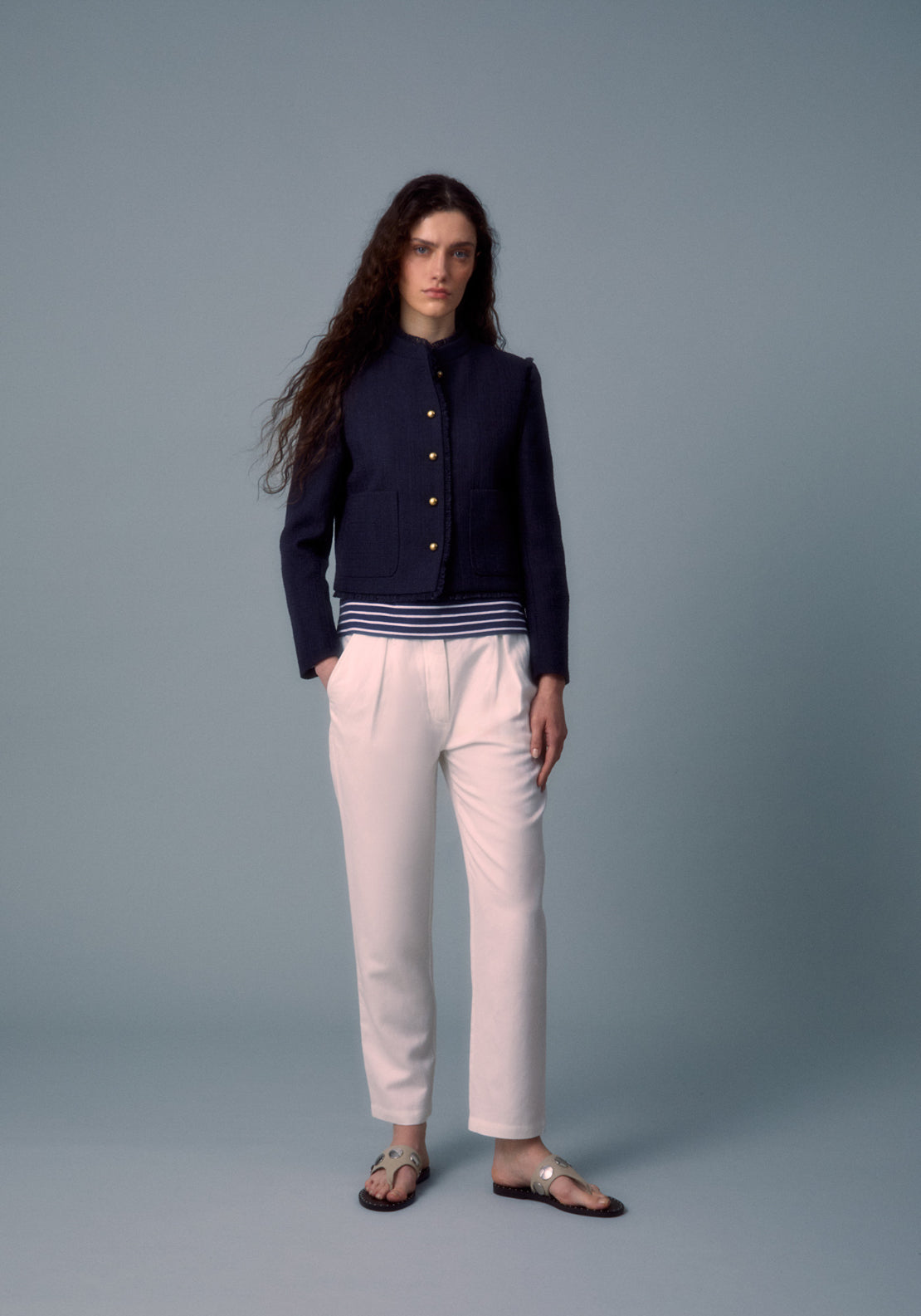 Fringe Detail Rustic Jacket - Blue