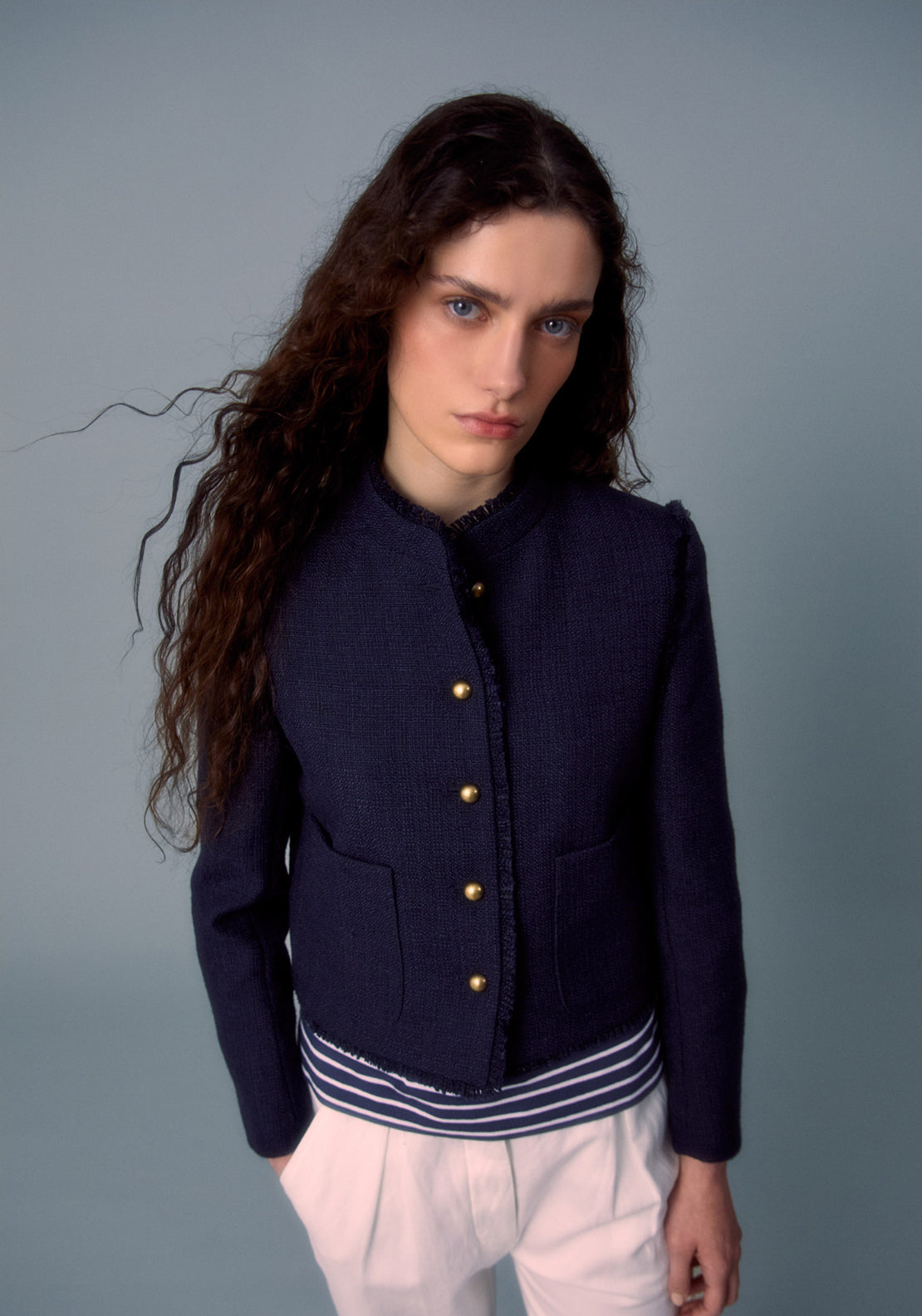 Fringe Detail Rustic Jacket - Blue