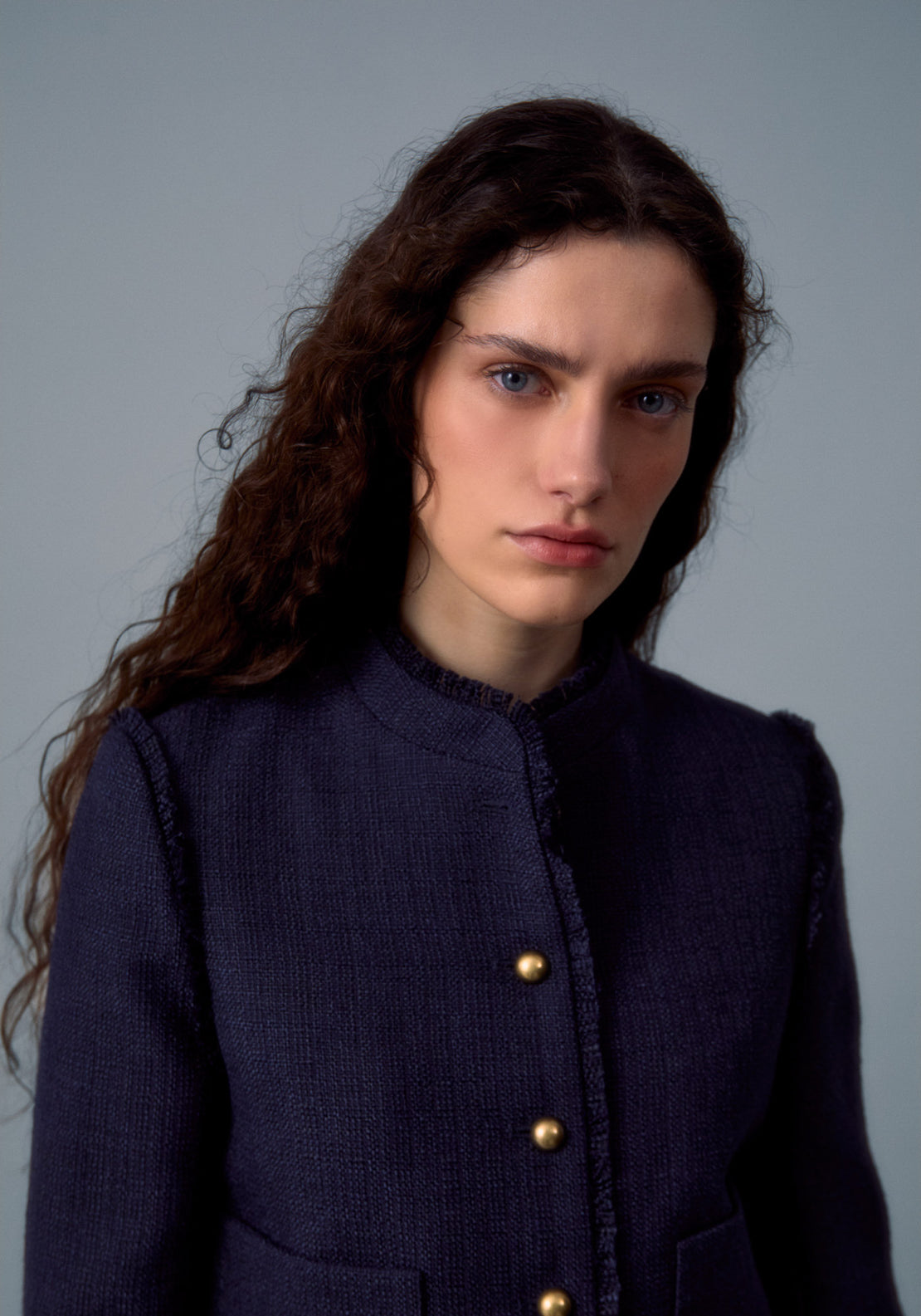 Fringe Detail Rustic Jacket - Blue