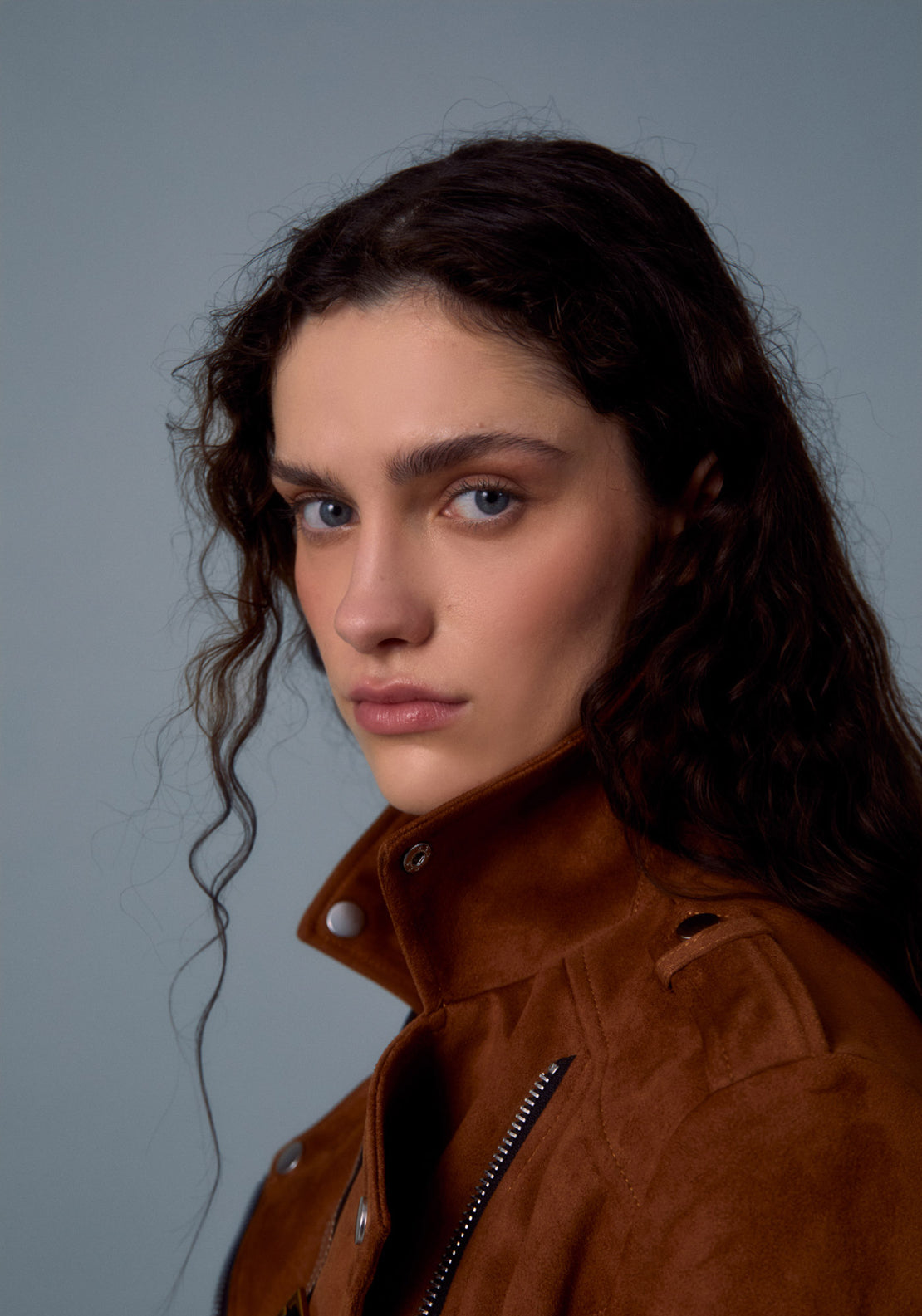 Suede Effect Biker Jacket - Orange