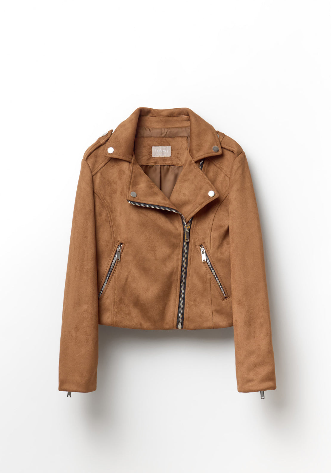 Suede Effect Biker Jacket - Orange